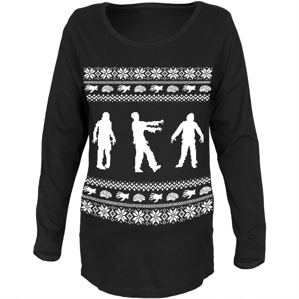 Old Glory Zombie Ugly Christmas Sweater - Funny Maternity Long Sleeve T-Shirt Dress for Women - Holiday Pregnancy Costume in Black, Small - Perfect for Christmas Parties & Festive Family Photos