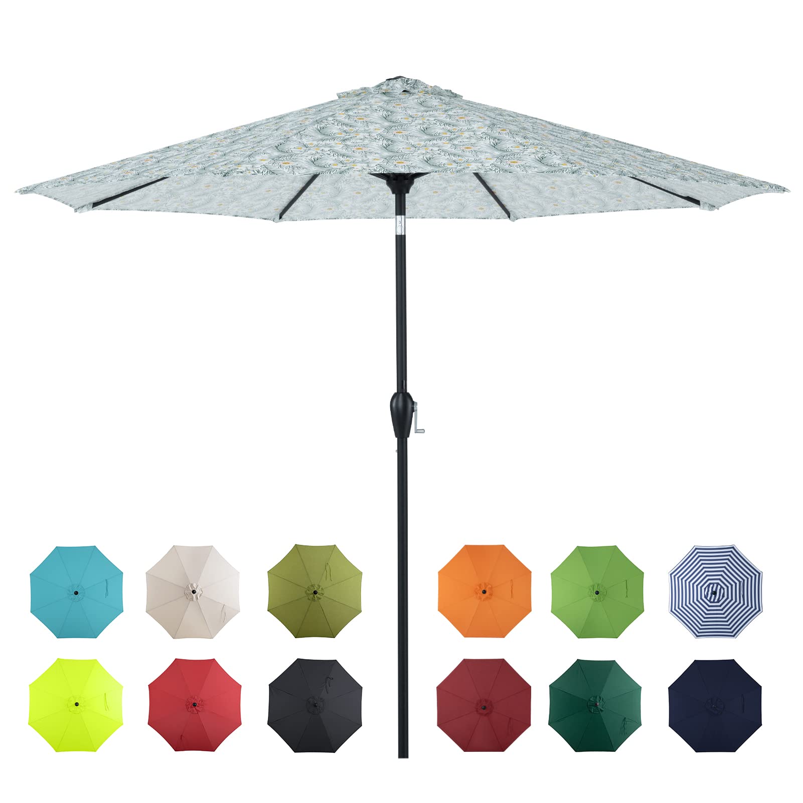 9 ft Outdoor Patio Umbrella with Tilt & Crank - Heavy Duty 8-Rib Design for Garden, Poolside, and Backyard Dining - UV Protection Sun Shade for Deck, Terrace, and Outdoor Furniture