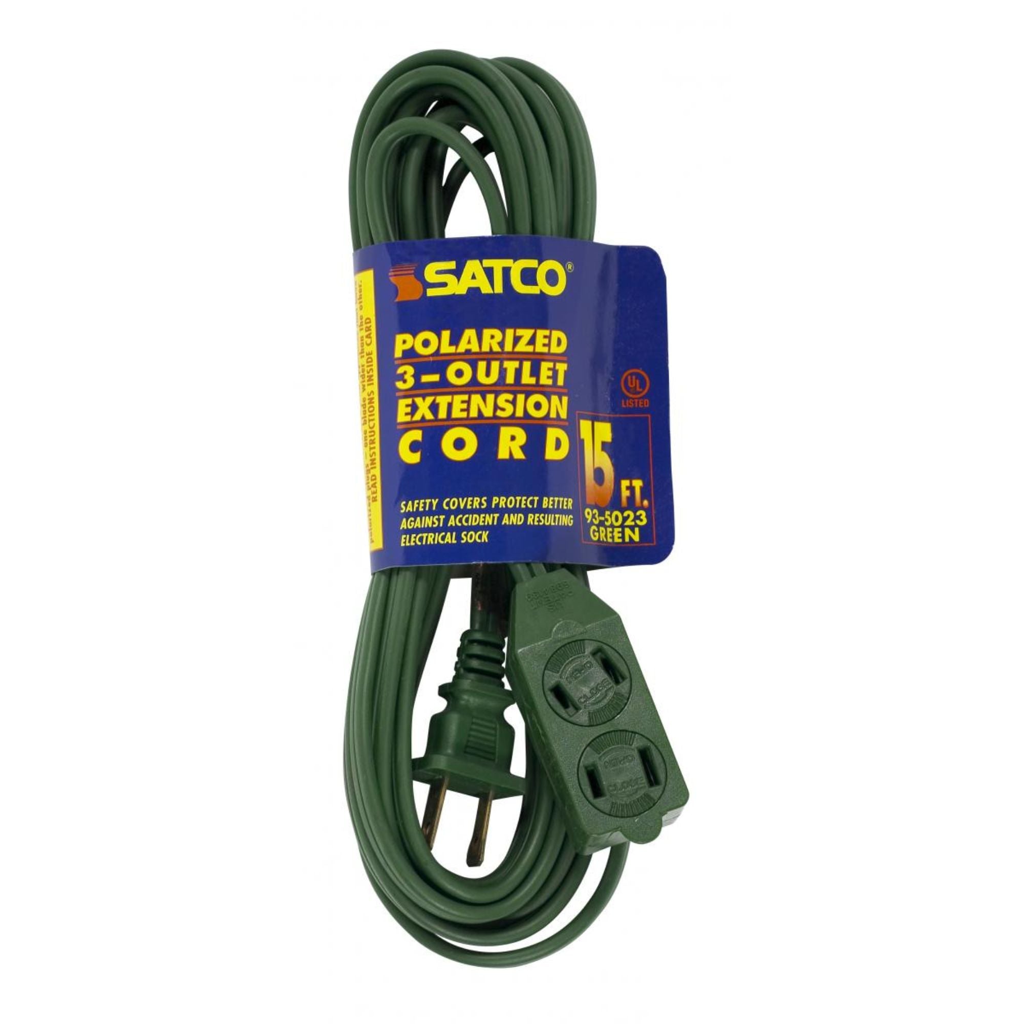 15 ft. Extension Cord with 3 Outlets - 2 Prong, 16/2 Gauge SPT Wire - Green Heavy Duty Power Cord for Home, Office & Outdoor Use