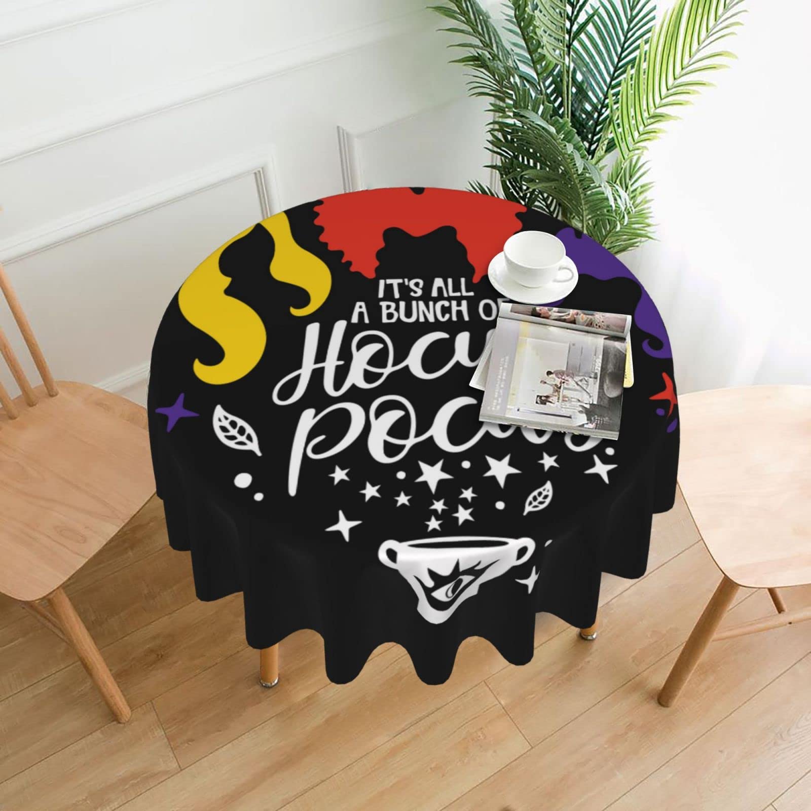 Hocus Pocus Halloween Tablecloth 60x60 Inch - Sanderson Sisters Design, Stain & Wrinkle Resistant Polyester - Perfect for Kitchen, Dining & Halloween Parties