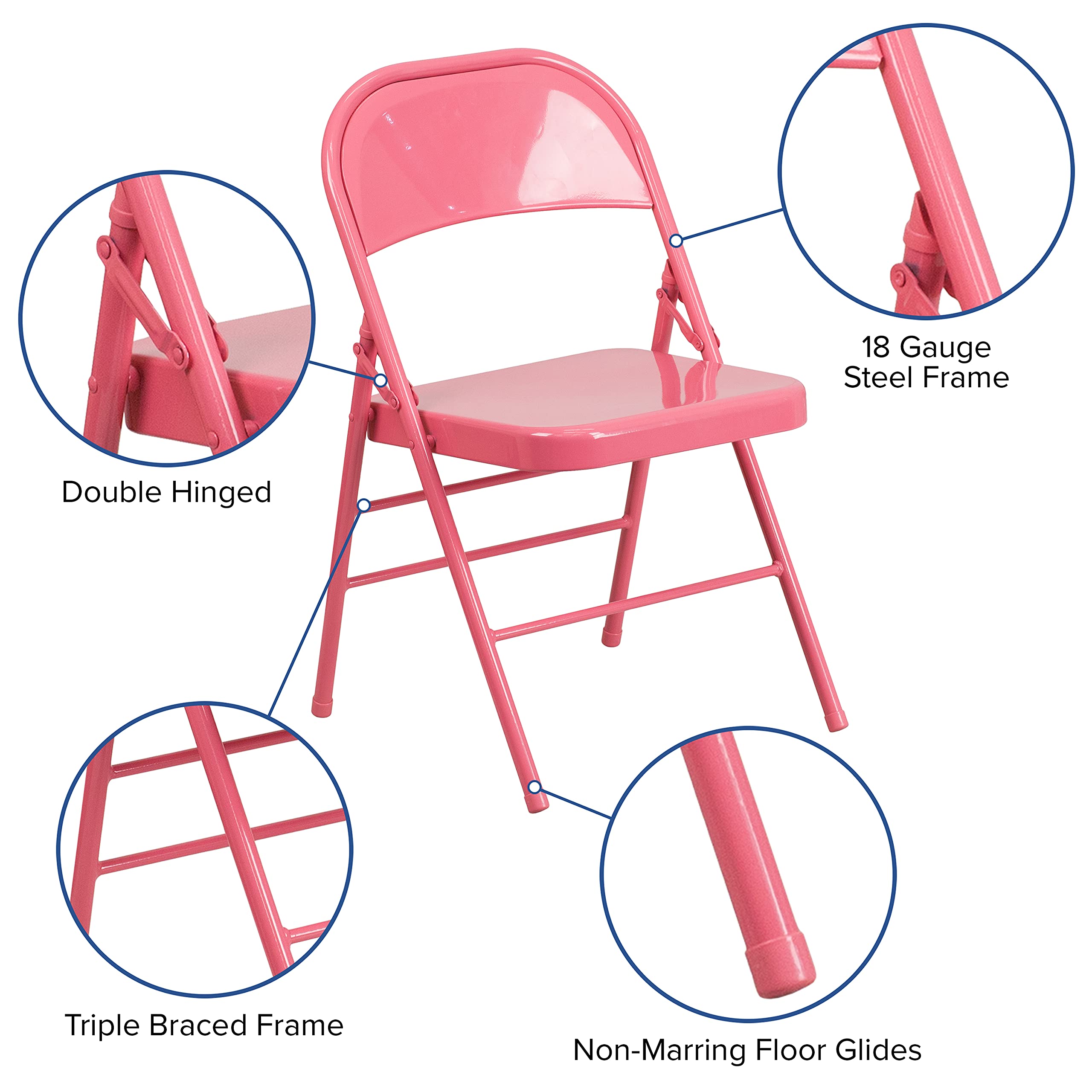 Flash Furniture 2-Pack HERCULES COLORBURST Series Bubblegum Pink Metal Folding Chairs - Heavy Duty Triple Braced & Double Hinged for Indoor/Outdoor Events, Parties, Weddings & Camping