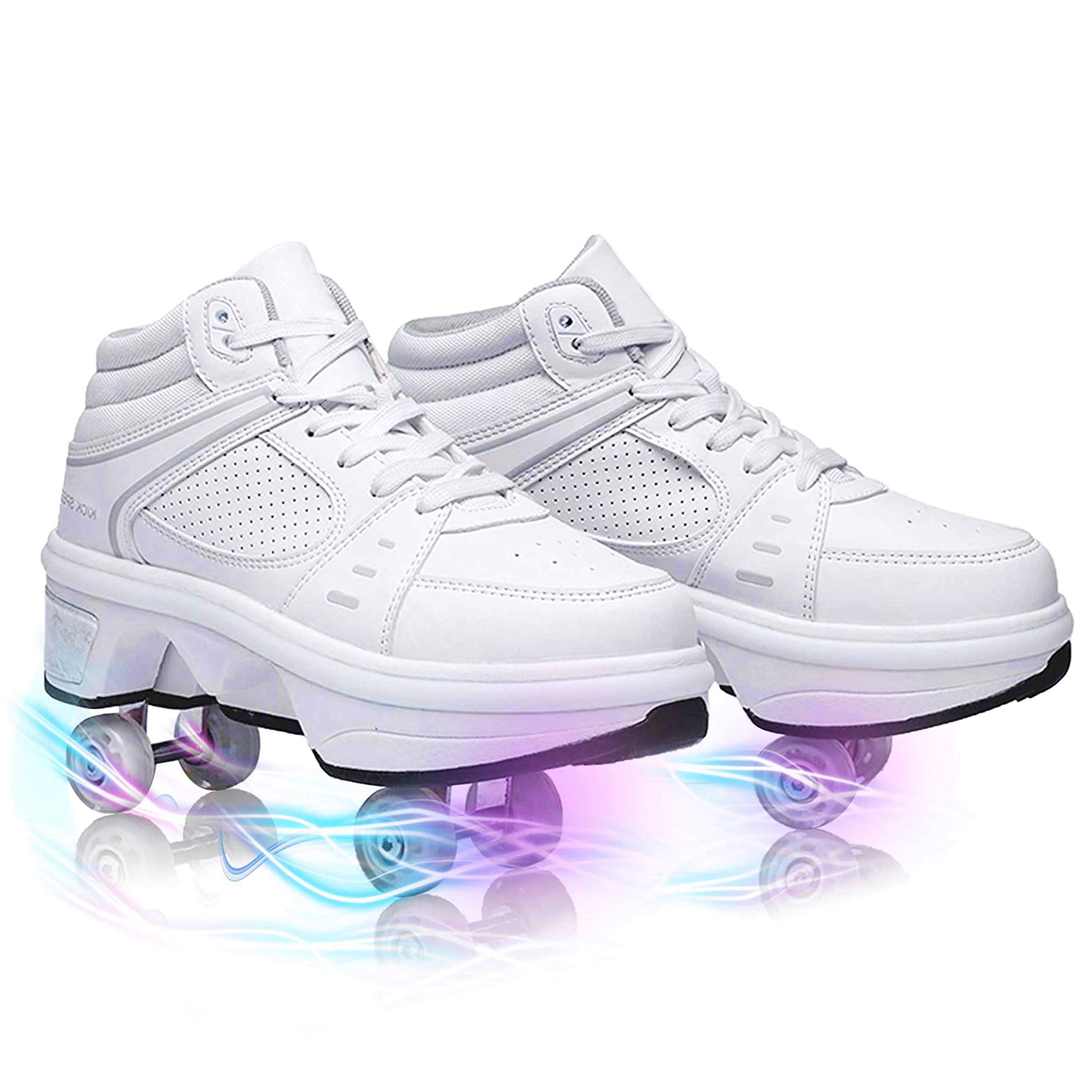 MLyzhe Roller Skates for Women, Men, Boys & Kids - Adjustable Deformable Wheel Sneakers with LED Lights | Perfect Unisex Beginner Roller Shoes for Indoor/Outdoor Skating, Gifts & Family Fun Activities