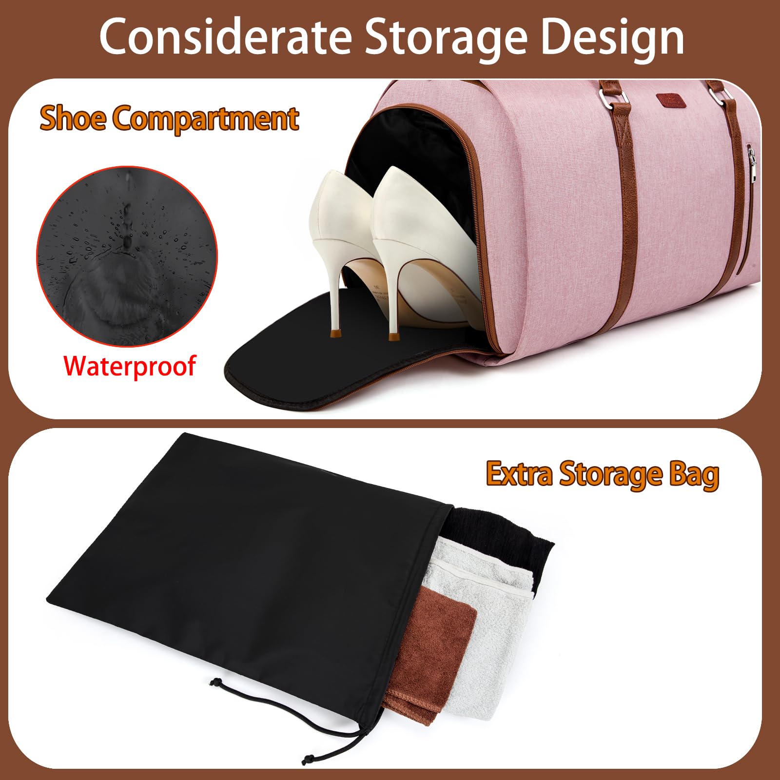 2-in-1 Convertible Travel Garment Duffle Bag with Detachable Toiletry Pouch - Large Carry-On Weekender Bag for Women & Men, Hanging Suitcase for Business Trips & Vacations (Pink) - Perfect for Air Travel, Gym, Weekend Getaways & Office Commute