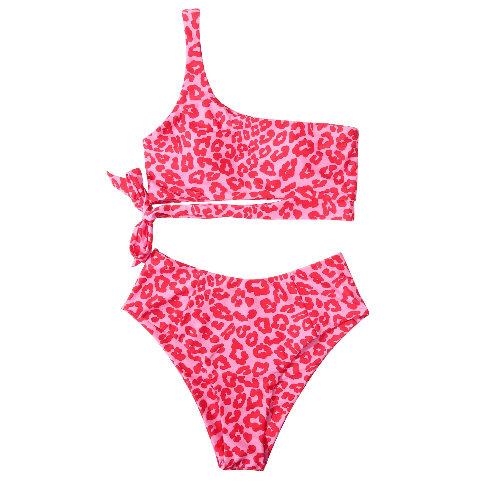 MOOSLOVER Women's Sexy One Shoulder High Waisted Bikini Set - Tie Side High Cut Two Piece Swimwear for Beach, Pool Party & Summer Vacation