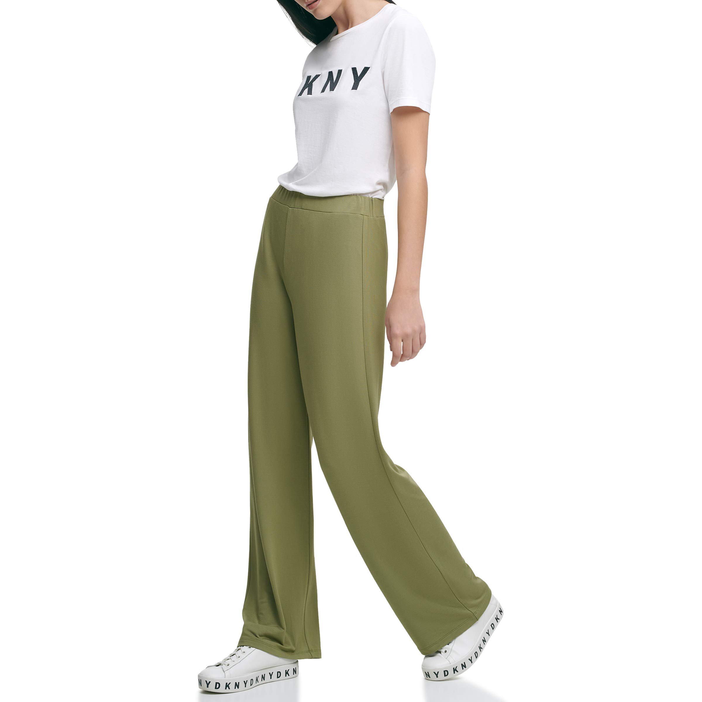DKNY Women's Pull-On Wide Leg Pants - Comfortable High Waist Trousers for Work, Office & Casual Wear | Stretch Fabric & Elastic Waistband