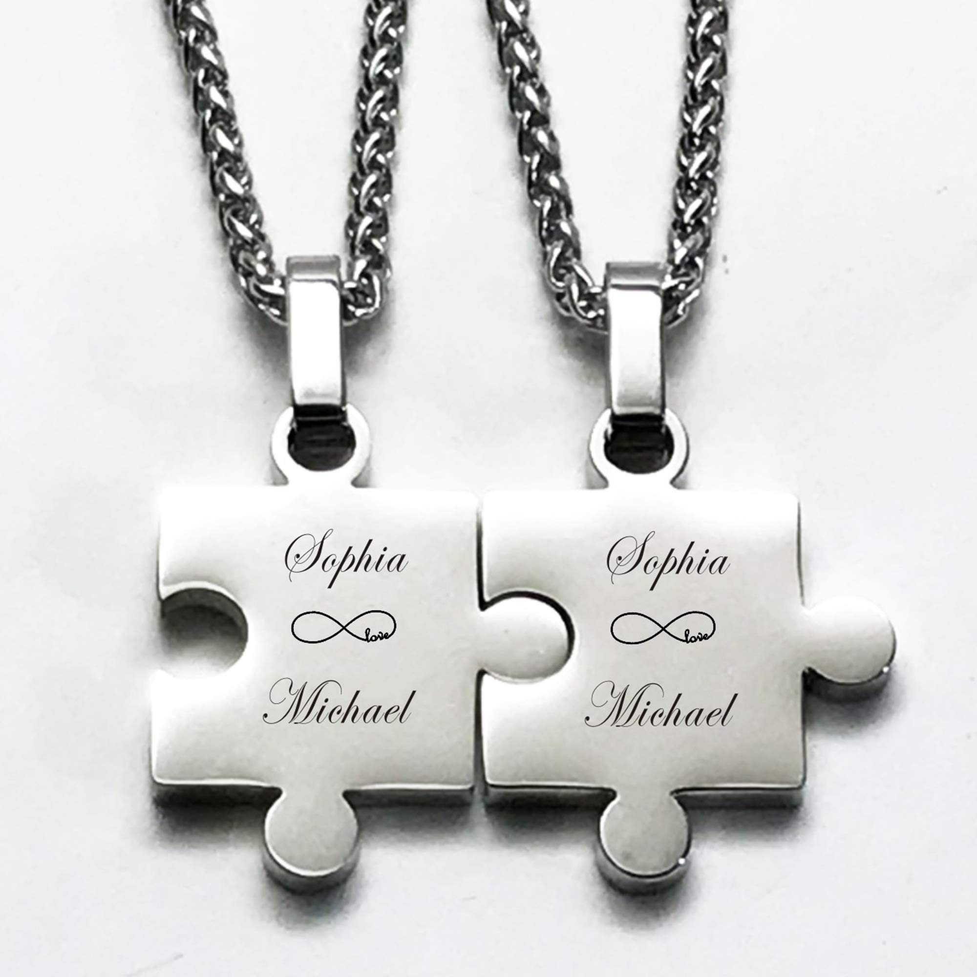 Custom Puzzle Necklace Set - Engraved Couple Jewelry for Anniversaries & Gifts