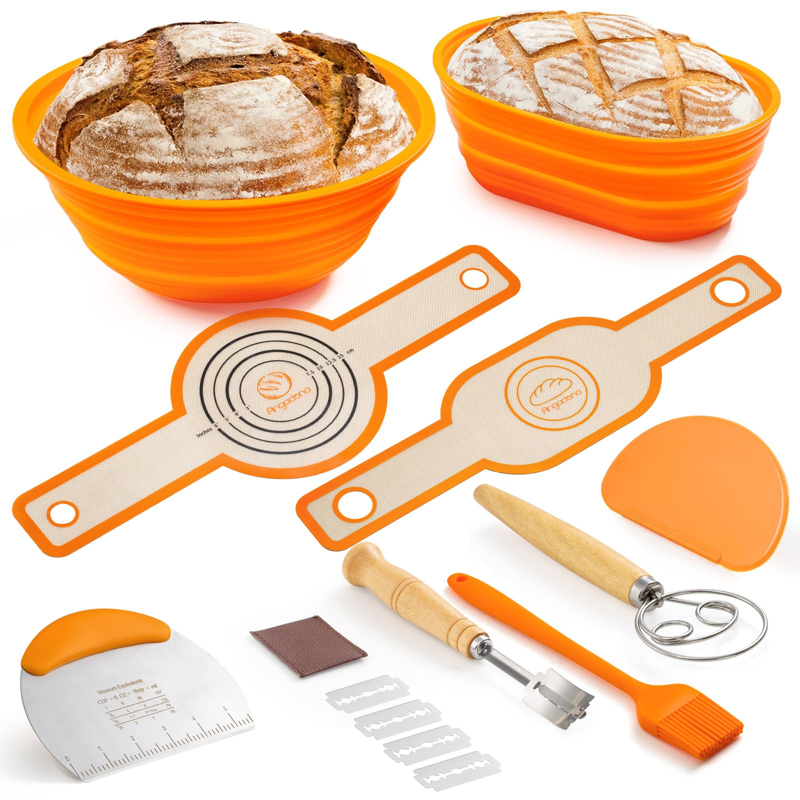 Premium Silicone Banneton Bread Proofing Baskets Set - 10 Inch Oval & 9 Inch Round Foldable Dough Rising Baskets for Sourdough Baking | Perfect for Artisan Bread Making, Home Bakers & Professional Bakeries | Includes Non-Stick Bread Making Starter Kit