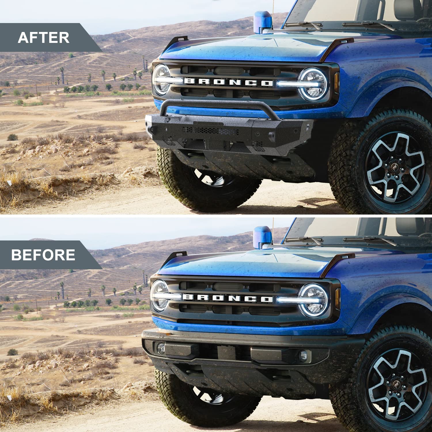 RYNOSKIN Heavy Duty Off-Road Front Bumper for 2021-2024 Ford Bronco | Compatible with OE ACC & Parking Sensors | Textured Black Finish | LED Light Ready | Perfect for Off-Roading & Adventure Driving