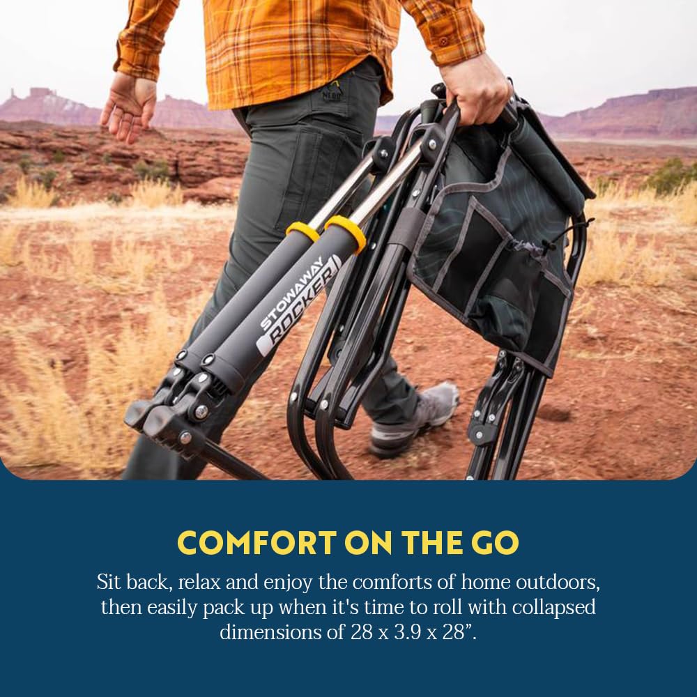 GCI Outdoor Stowaway Rocker Folding Camping Chair - Portable Lightweight Compact Design with Navy Topo Pattern for Backpacking, Hiking, Beach, and Outdoor Adventures