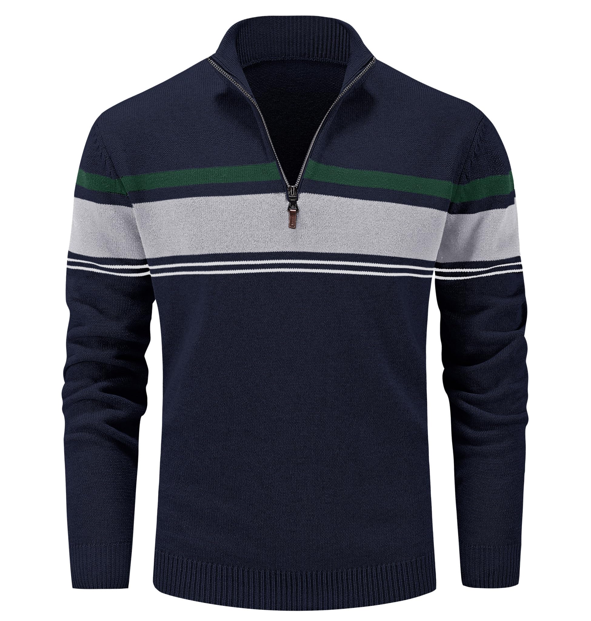 MAGCOMSEN Men's 1/4 Zip Cotton Sweater Pullover - Striped Polo Sweater for Fall & Winter | Warm Casual Knit Sweatshirt for Work, Outdoor & Everyday Wear