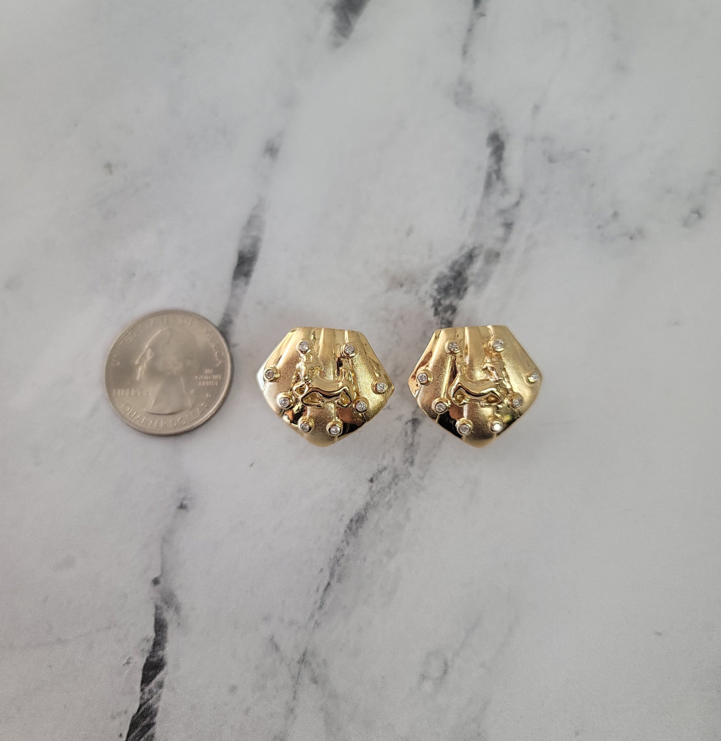 14K Yellow Gold Seashell Shaped Earrings with Adorable Dog Charm - 0.32 TTTW - Perfect for Beach Vacations, Pet Lovers & Everyday Elegant Wear