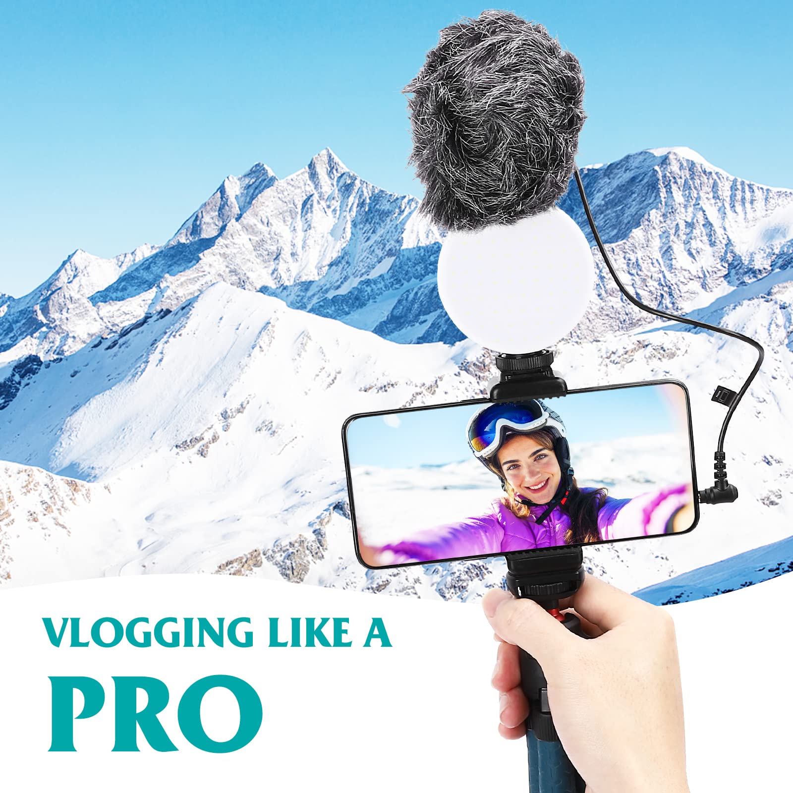 Professional Vlog Kit with LED Light, Phone Holder, Tripod & Microphone - Compatible with iPhone, Smartphone & DSLR Cameras - Perfect for YouTube, TikTok, Live Streaming & Video Recording - GUEDIEO