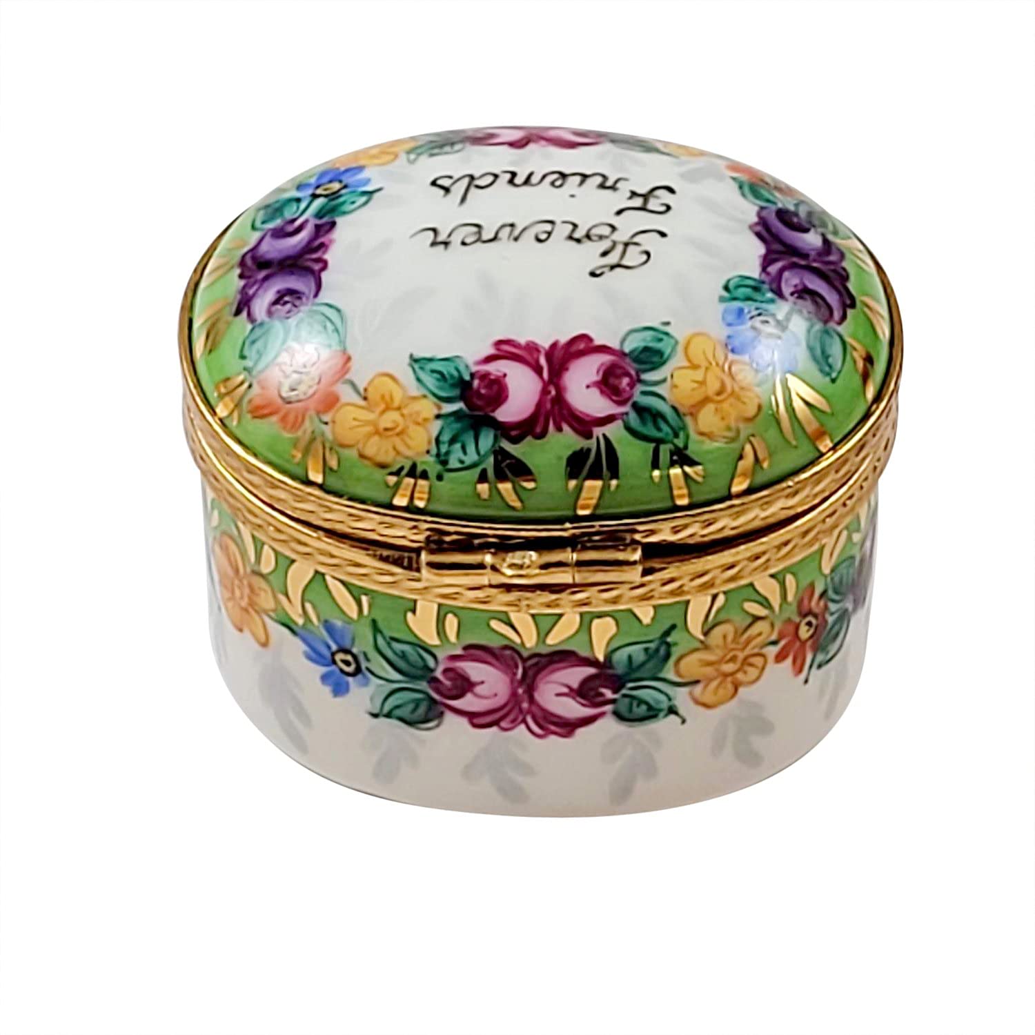 Forever Friends with Flowers Limoges Porcelain Trinket Box - Hand-Painted Collectible Gift for Women - Perfect for Jewelry Storage & Home Decor