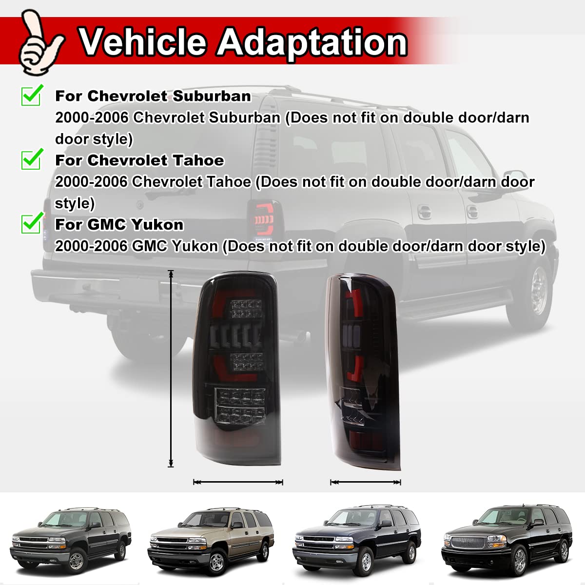 Nixon Offroad LED Tail Lights for 2000-2006 Chevy Suburban 1500/2500, Tahoe & GMC Yukon - Matte Black Housing with Smoke Lens - Direct Replacement Rear Lamp Assembly (1 Pair) - Perfect for Off-Roading, Night Driving & Vehicle Customization