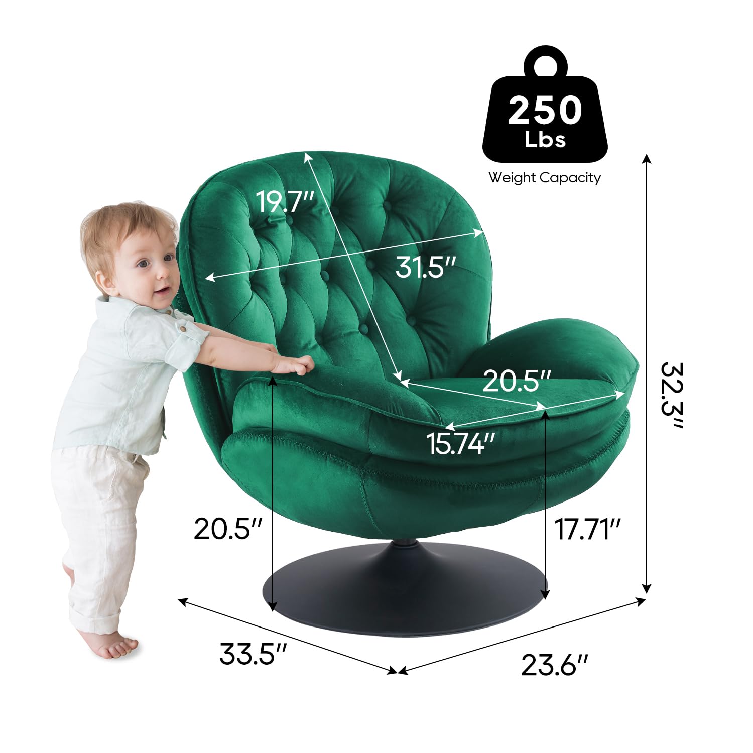 Velvet Swivel Accent Chair with Ottoman Set - Modern Tufted Armchair with Footrest for Living Room & Bedroom - 360 Degree Swiveling Lounge Chair for Adults - Comfortable Reading & TV Watching Chair - Green Velvet Upholstery - Perfect for Relaxing, Entertaining & Small Space Decor