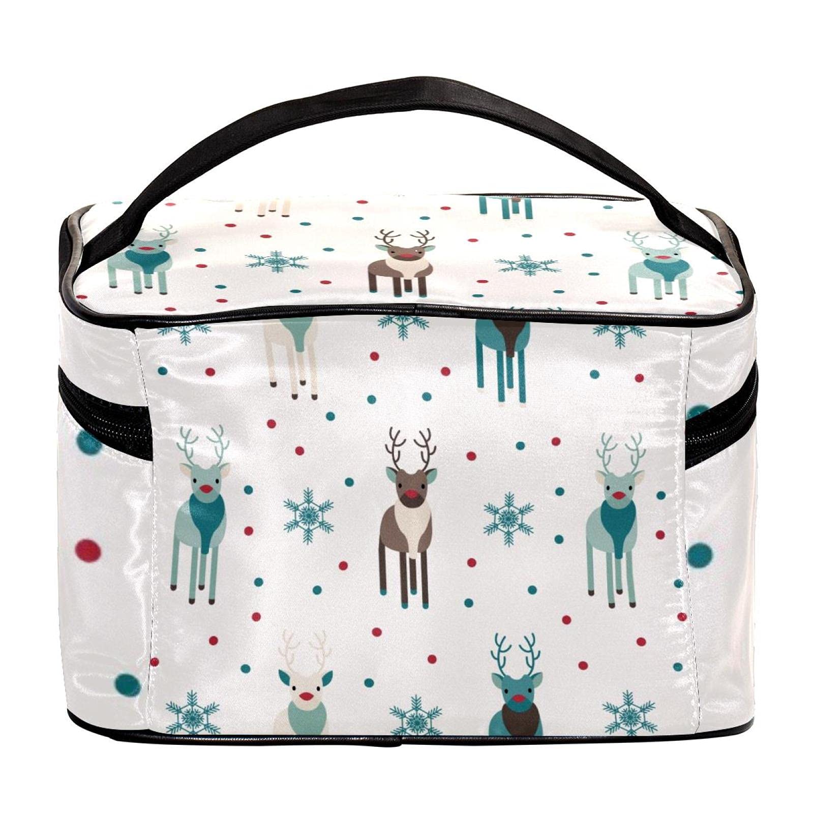 Christmas Reindeer Snowflake Travel Makeup Bag - Large Waterproof Cosmetic Organizer with Zipper for Women & Girls | Perfect for Holiday Travel, Gift Giving & Daily Cosmetics Storage