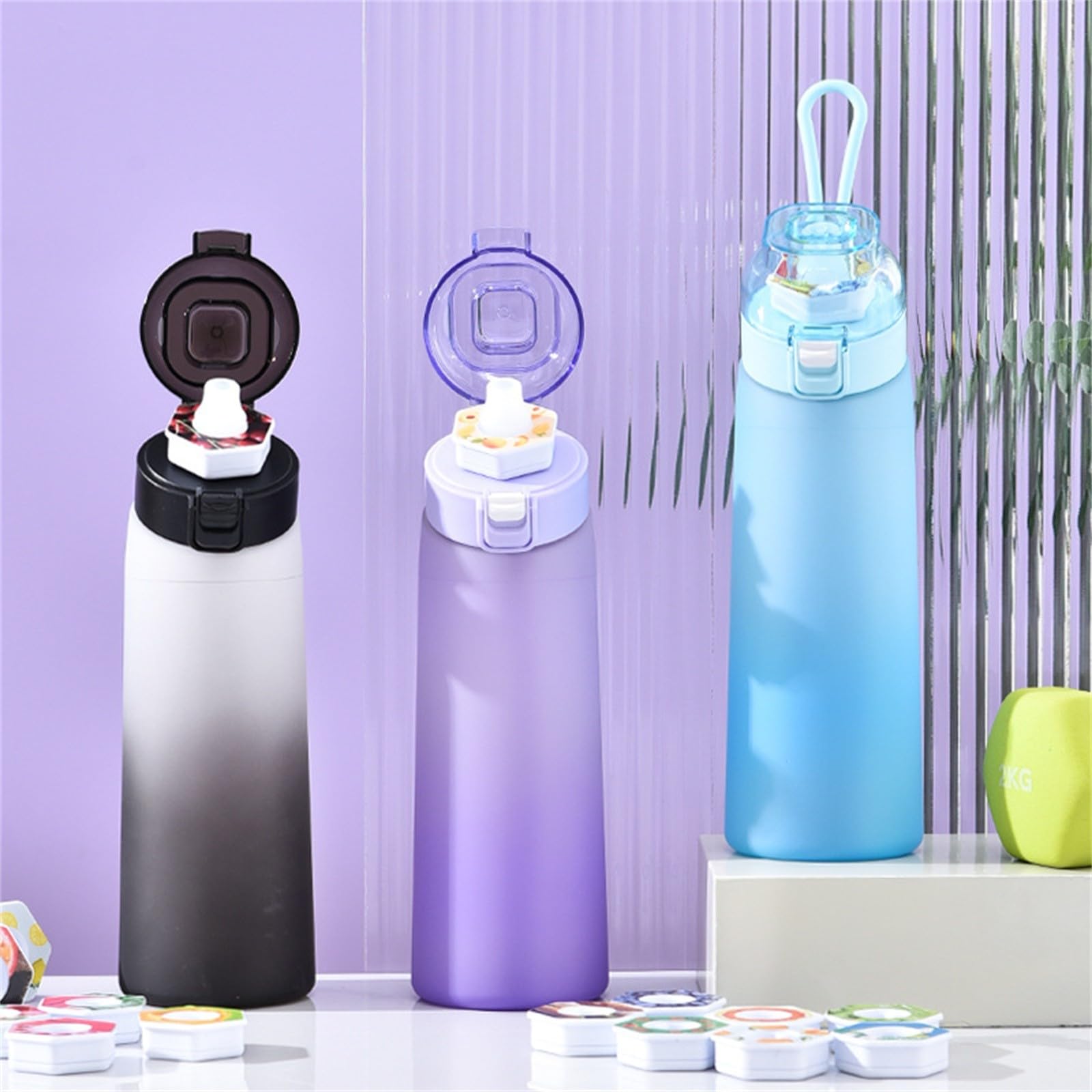 **2024 New 700ml Air Water Bottle with 7 Flavor Pods – Leak-Proof Sports Drinking Bottle for Running, Gym & Outdoor Activities – Blue Starter Set**    *(Perfect for Hydration On-the-Go, Fitness Enthusiasts, Hiking, Cycling & Travel)*