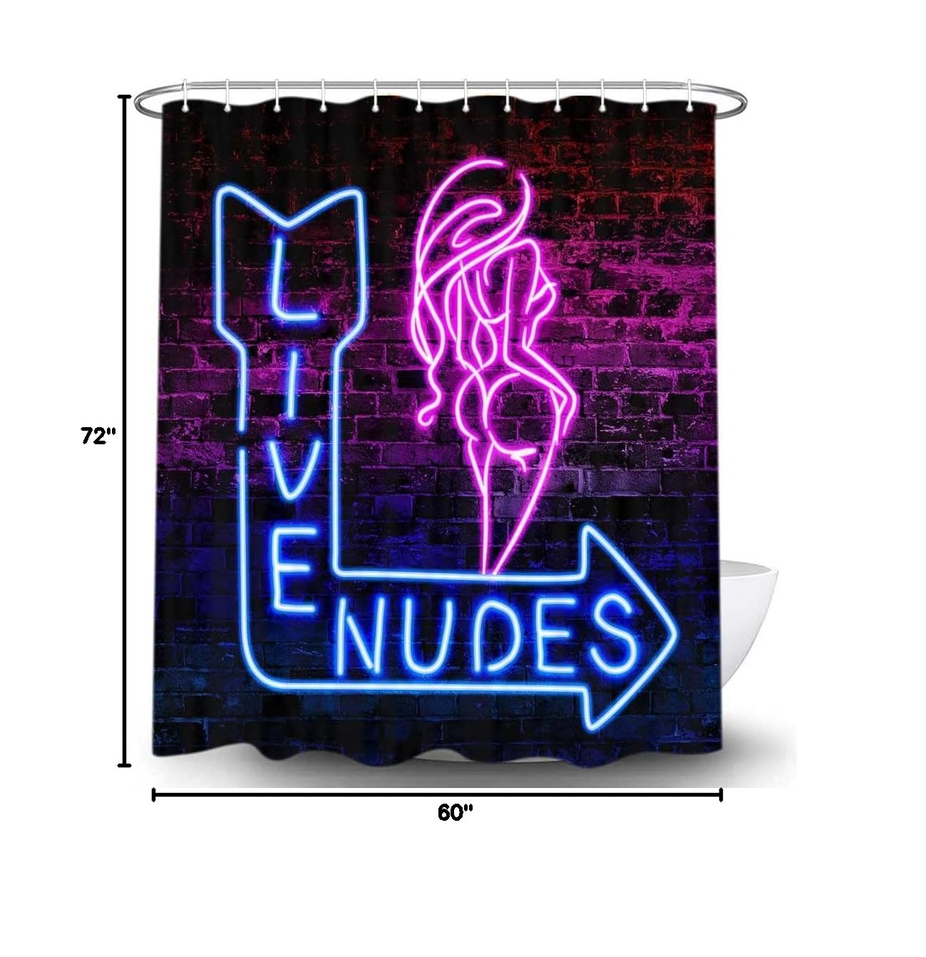 Funny Live Nudes Shower Curtain Set - Waterproof Fabric Bathroom Decor with 12 Hooks, Neon Sign & Sexy Girl Design for Blue/Red Brick Wall Theme - Perfect for Adult Humor Bathrooms, Bachelor Pads, and Unique Home Decor