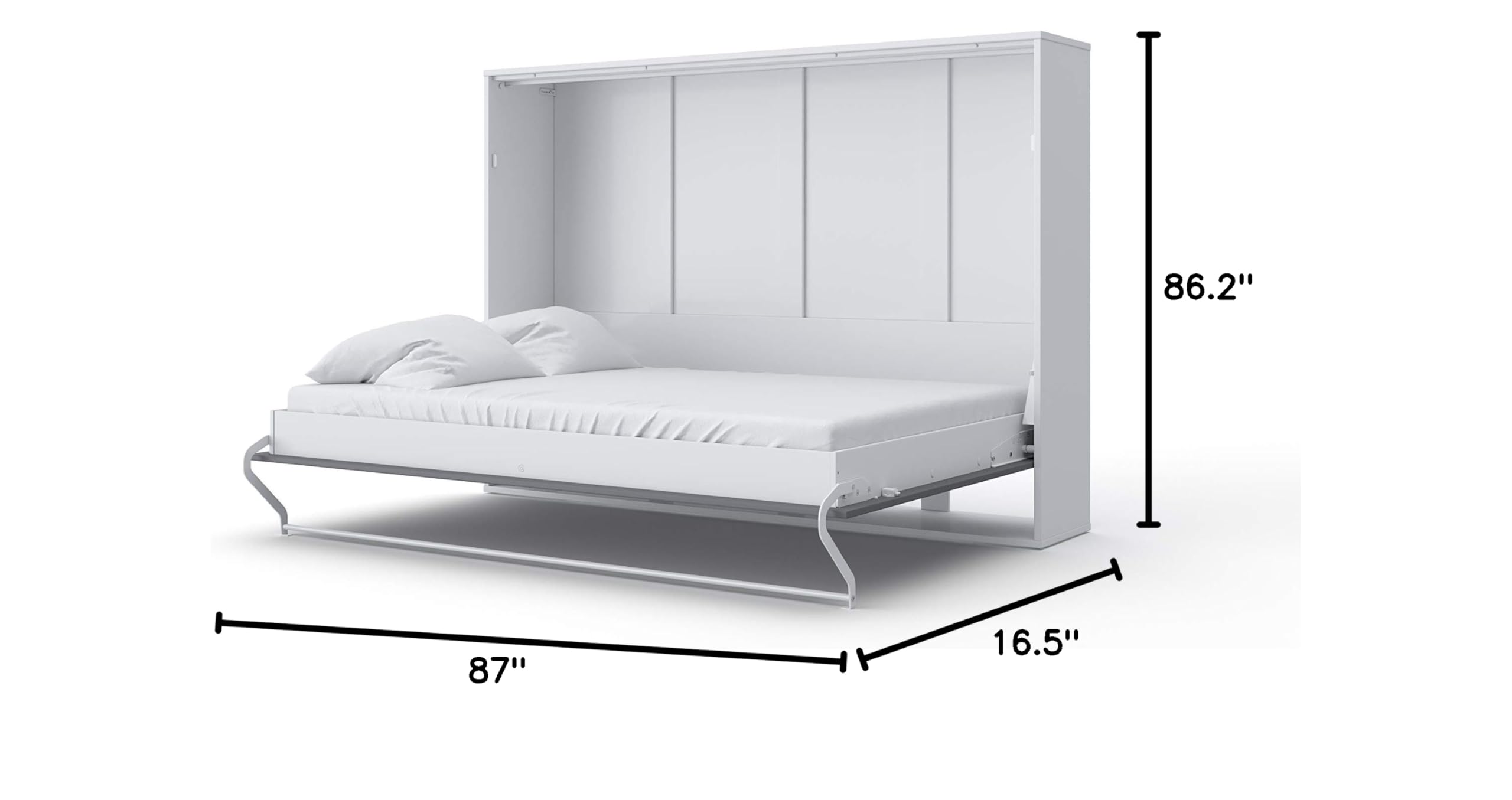 Horizontal Wall Bed with Mattress - European Queen Size with Top Cabinet (White/Grey) | Space-Saving Murphy Bed for Small Apartments, Guest Rooms & Home Offices