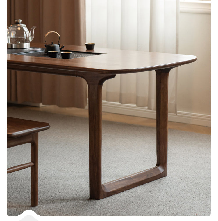 Premium Black Walnut Solid Wood Tea Table with Integrated Tray - Handcrafted Tea Serving Set for Living Room, Zen Meditation & Japanese Tea Ceremony