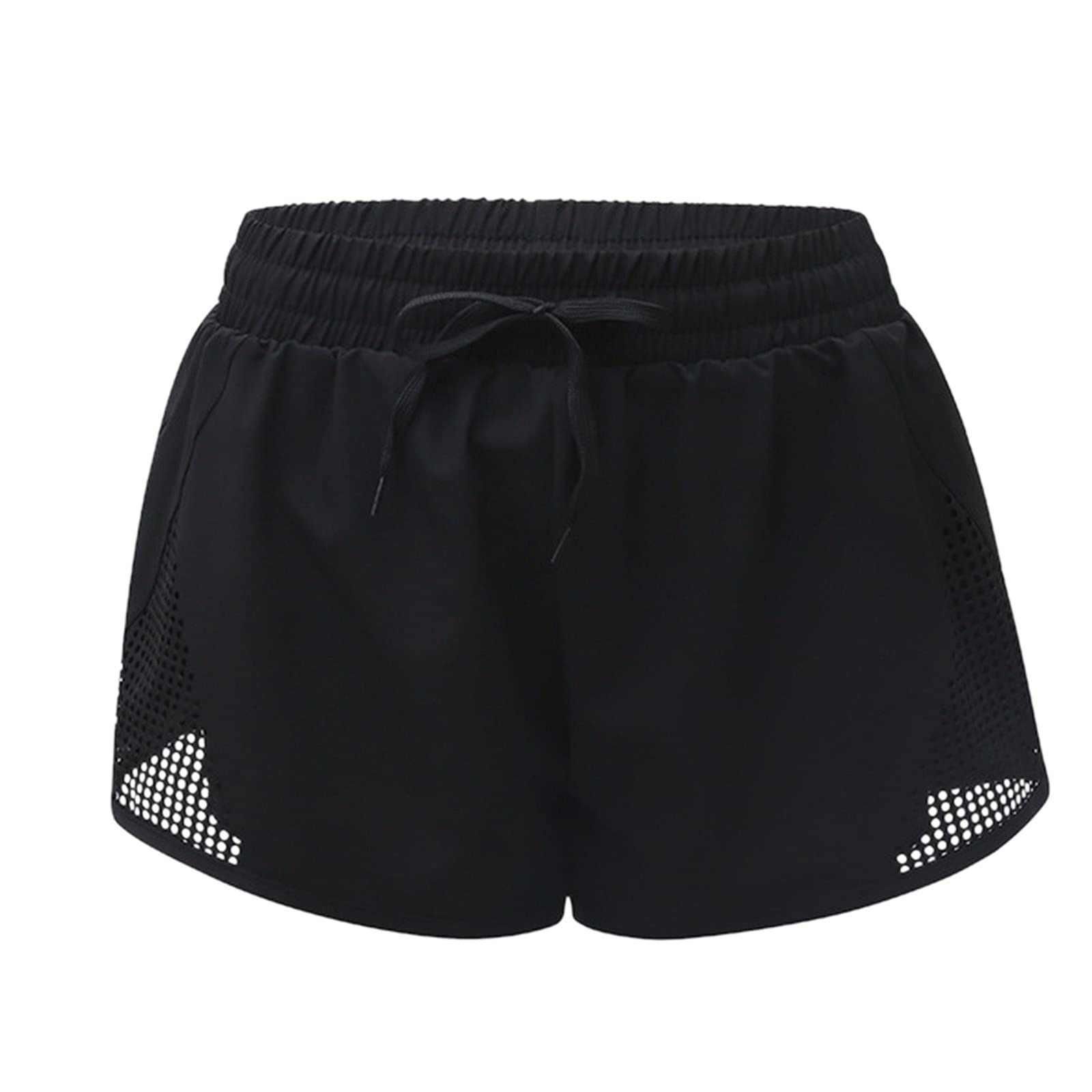 Niuwa Women's High-Waisted Yoga Shorts - Quick Dry, Breathable, Drawstring Athletic Running Shorts for Workout, Cycling & Fitness - Perfect for Gym, Yoga & Outdoor Sports - Black