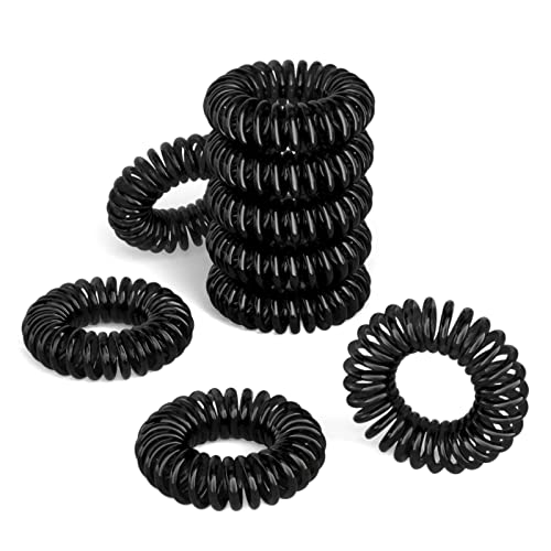 FLAFARY Spiral Hair Ties for Women - 9pcs Black Coil Elastic Hair Bands for Thick Hair, Phone Cord Hair Bobbles - Perfect for Ponytails, Buns & Everyday Hairstyles (Great for Workouts, Office & Casual Wear)