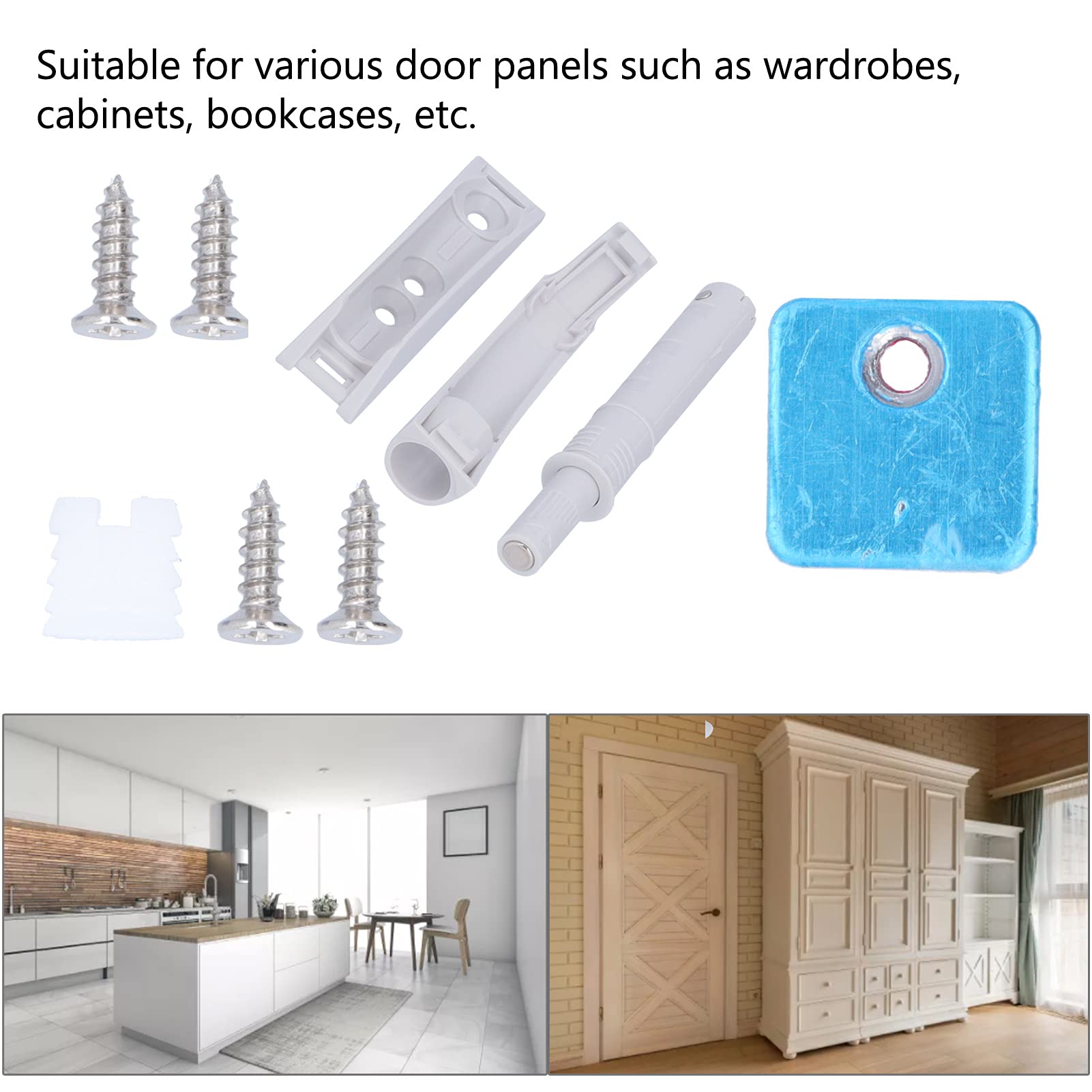 Restokki 4-Pack Push Open Door Latches - Soft Close Cabinet Damper for Closet, Wardrobe & Cupboard - Smooth Silent Rebound Device (Ideal for Home, Office & Kitchen Storage)
