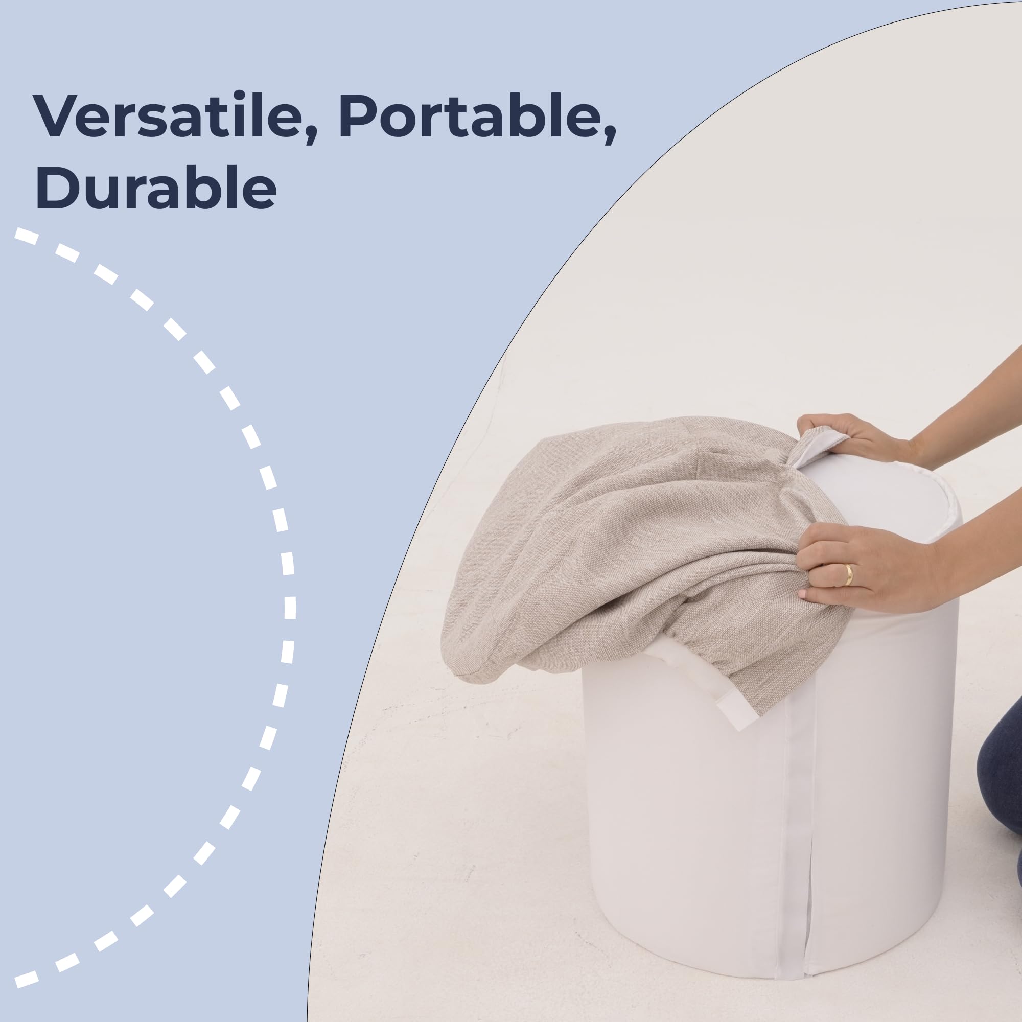 Round Pouf Ottoman Footrest - Lightweight Circular Stool for Living Room, Bedroom & Kids Room - Cream (15 x 15 x 17.5 Inches) - Perfect for Relaxing, Extra Seating & Home Decor