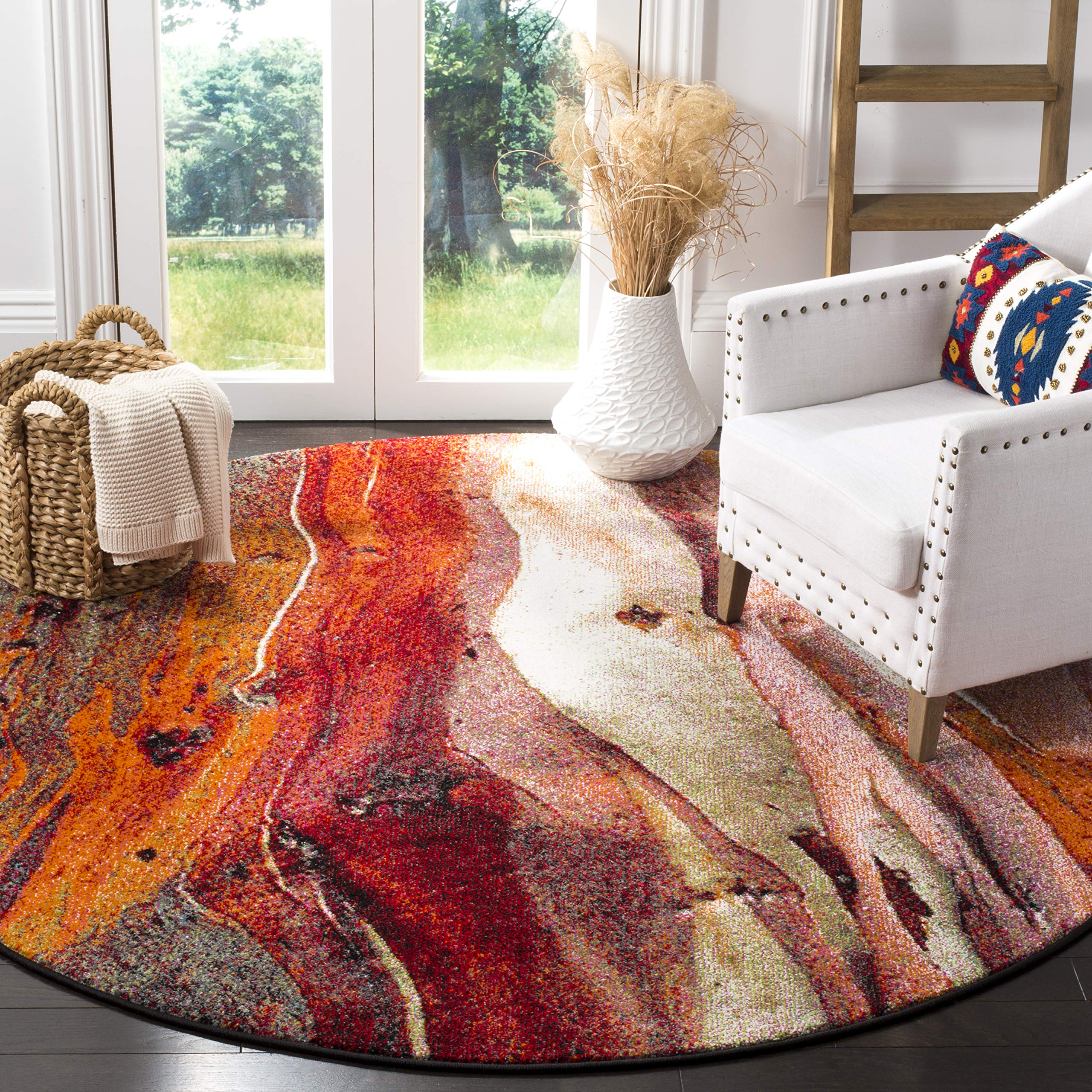 SAFAVIEH Glacier Collection 11' Round Red & Multicolor Abstract Area Rug - Non-Shedding Modern Design for Dining Room, Living Room, Bedroom, Entryway & Foyer - Perfect for Home Decor & High Traffic Areas