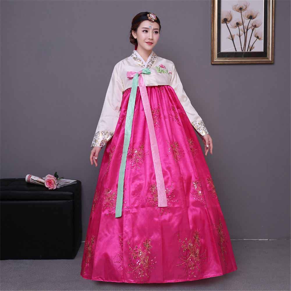 Traditional Korean Hanbok Dress for Women - Long Sleeve Elegant Palace Hanboks Costume for Wedding, Dance, Cosplay & Cultural Events