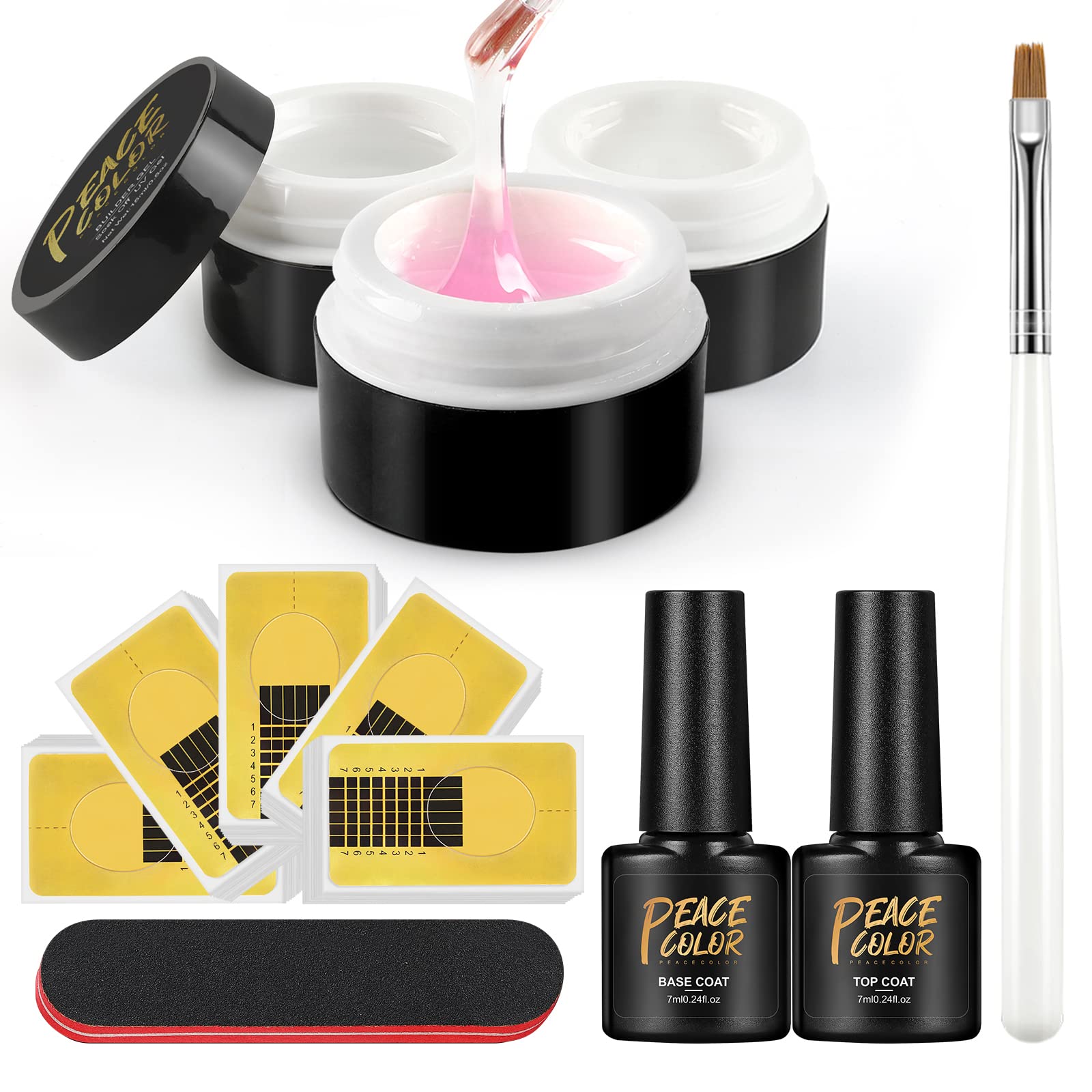 UV Nail Builder Gel Kit - Pink, White & Clear Colors with Top & Base Coat, Nail Forms & Brush - Professional Manicure Set for Beginners | DIY Nail Art, Salon & Home Use