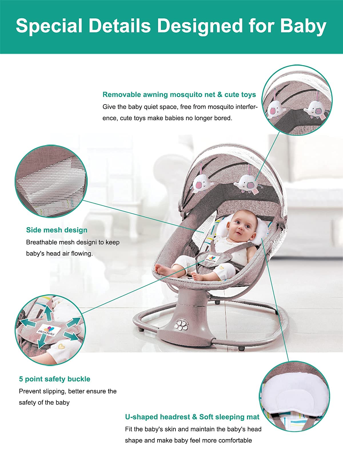 Electric Baby Swing with Bluetooth Music & 5 Speed Settings - Portable Adjustable Infant Rocker with Remote Control, Lullabies & Soothing Vibration - Perfect for Nursery, Daycare & On-the-Go Parenting (Pink)