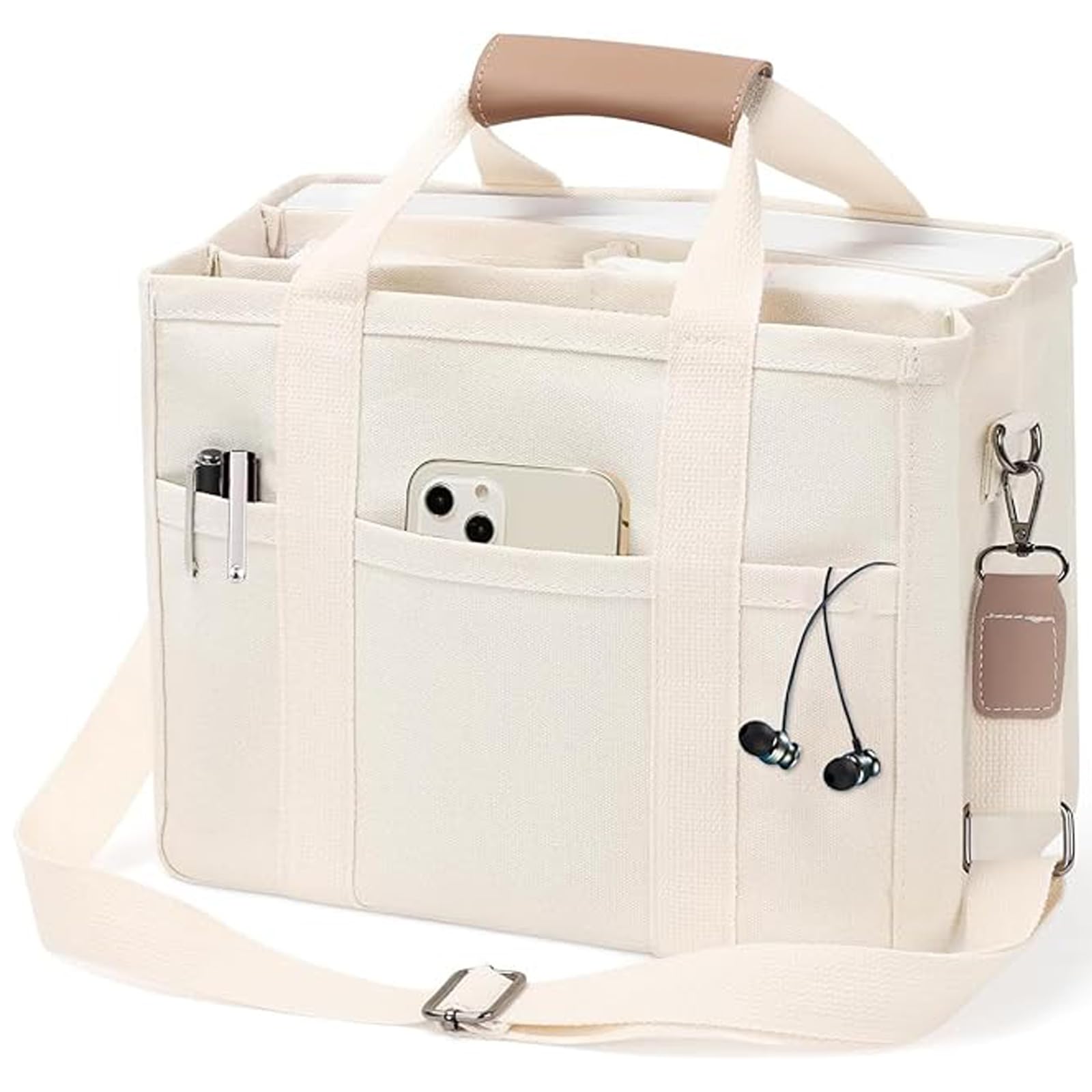 Stylish Canvas Tote Bag for Women with Multiple Compartments & Pockets - Crossbody Shoulder Handbag Perfect for Work, Travel, Shopping & Daily Use