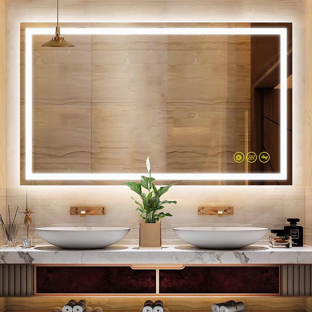 GlareGuard Rectangular Anti-Fog Dimmable LED Bathroom Mirror with Backlit - Perfect for Makeup, Shaving & Skincare Routine