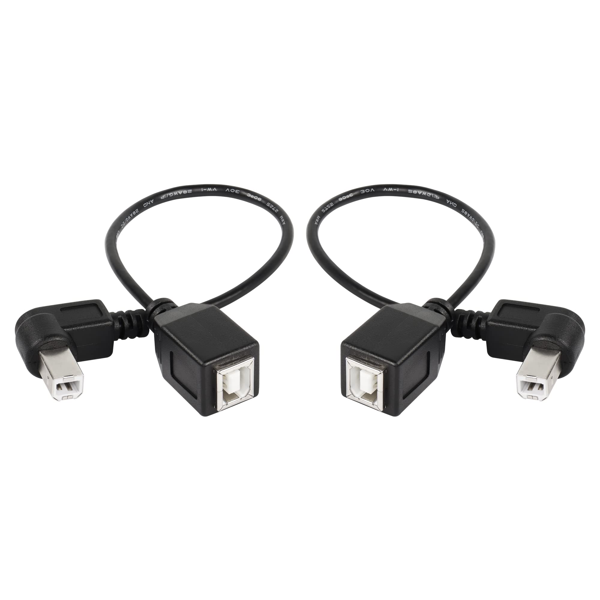 SinLoon USB 2.0 Type-B Printer Cable (2-Pack) - Left & Right Angle B Male to B Female Short Extension Cord for Printers, Scanners, External Hard Drives | Compatible with HP, Epson, Canon Printers & Mobile HDDs | Home Office & Small Business Use