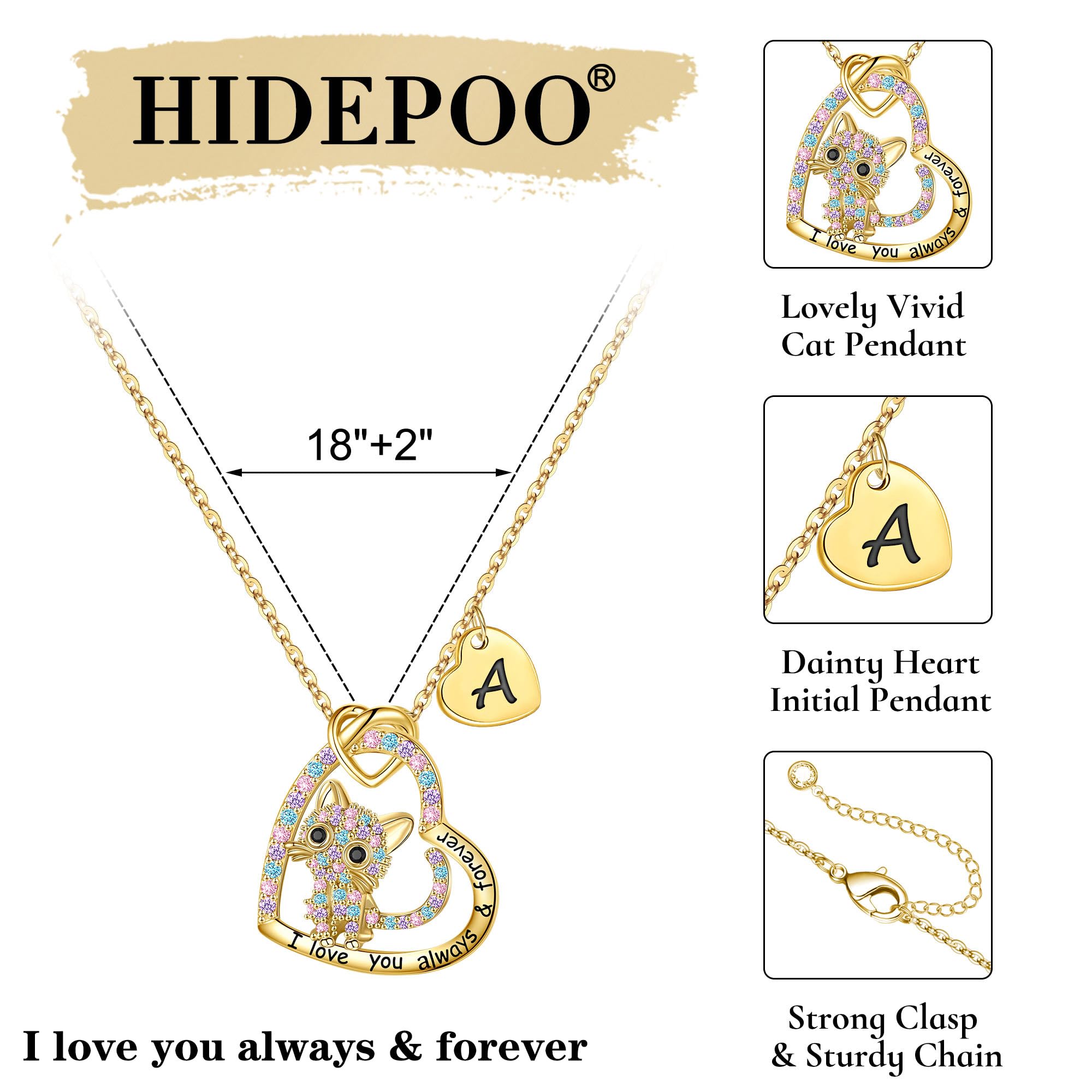 18K Gold Plated CZ Heart Cat Pendant Necklace for Women - Personalized Initial Cat Jewelry, Birthday & Christmas Gift for Cat Lovers - Perfect for Casual Wear, Date Nights & Special Occasions