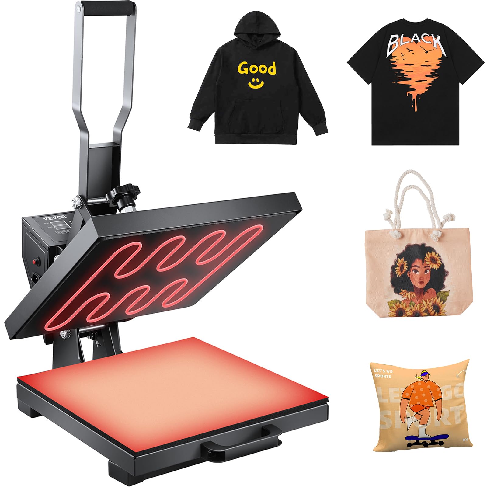 VEVOR 15x15 Inch Digital Heat Press Machine for T-Shirts & Sublimation - Fast Heating, High Pressure Industrial Grade Heat Transfer Press for Vinyl, HTV, DIY Crafts (Dark Black) - Perfect for Custom Apparel, Mugs & Home Decor Projects