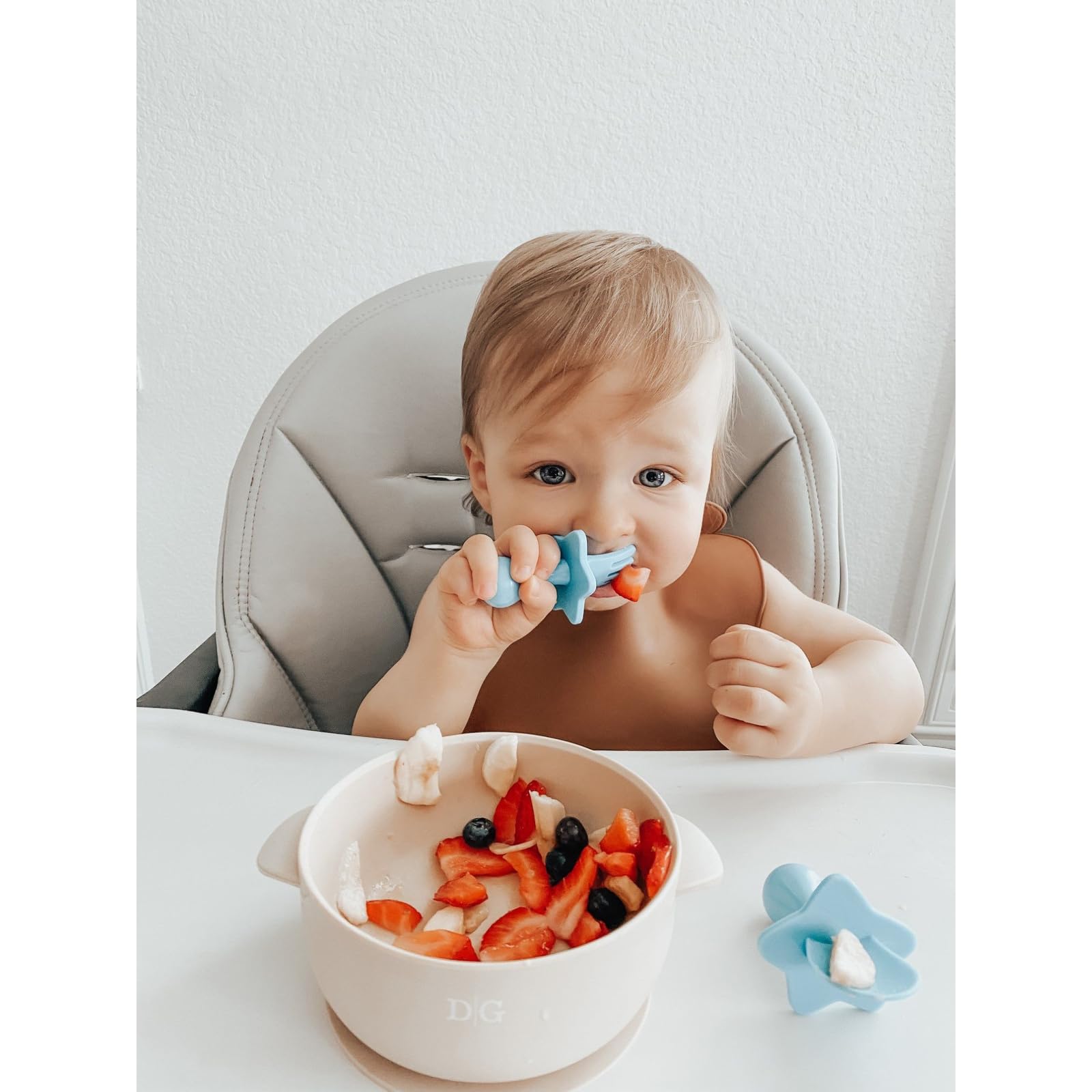 Nooli Baby Self Feeding Utensils Set - BPA & Phthalate-Free Toddler Forks & Spoons - Dishwasher & Sterilizer Safe - Blue - Perfect for Baby-Led Weaning & Independent Eating Practice