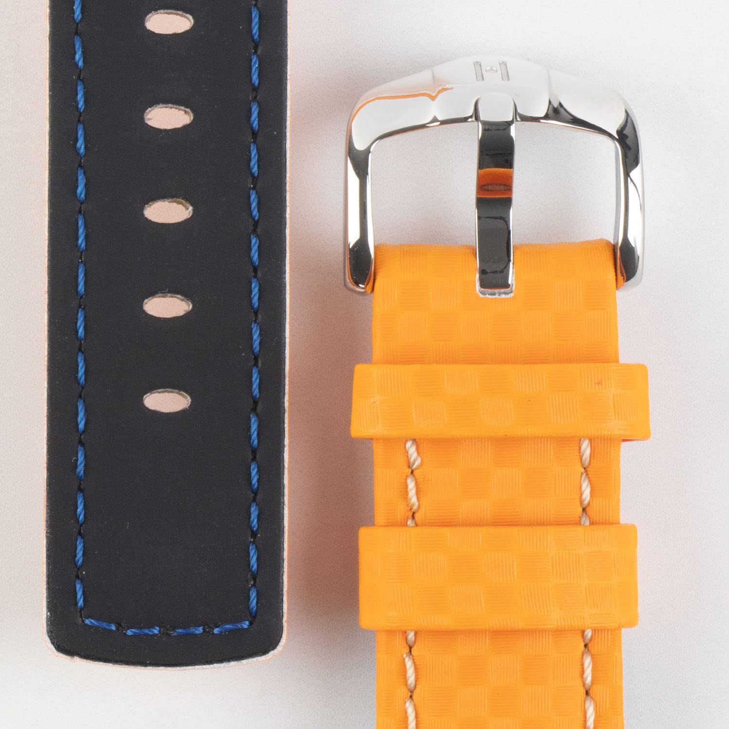 Hirsch Carbon Embossed Water-Resistant Leather Watch Band with Brushed Buckle - 20mm Orange Replacement Strap for Men's Watches - Perfect for Diving, Swimming & Outdoor Activities