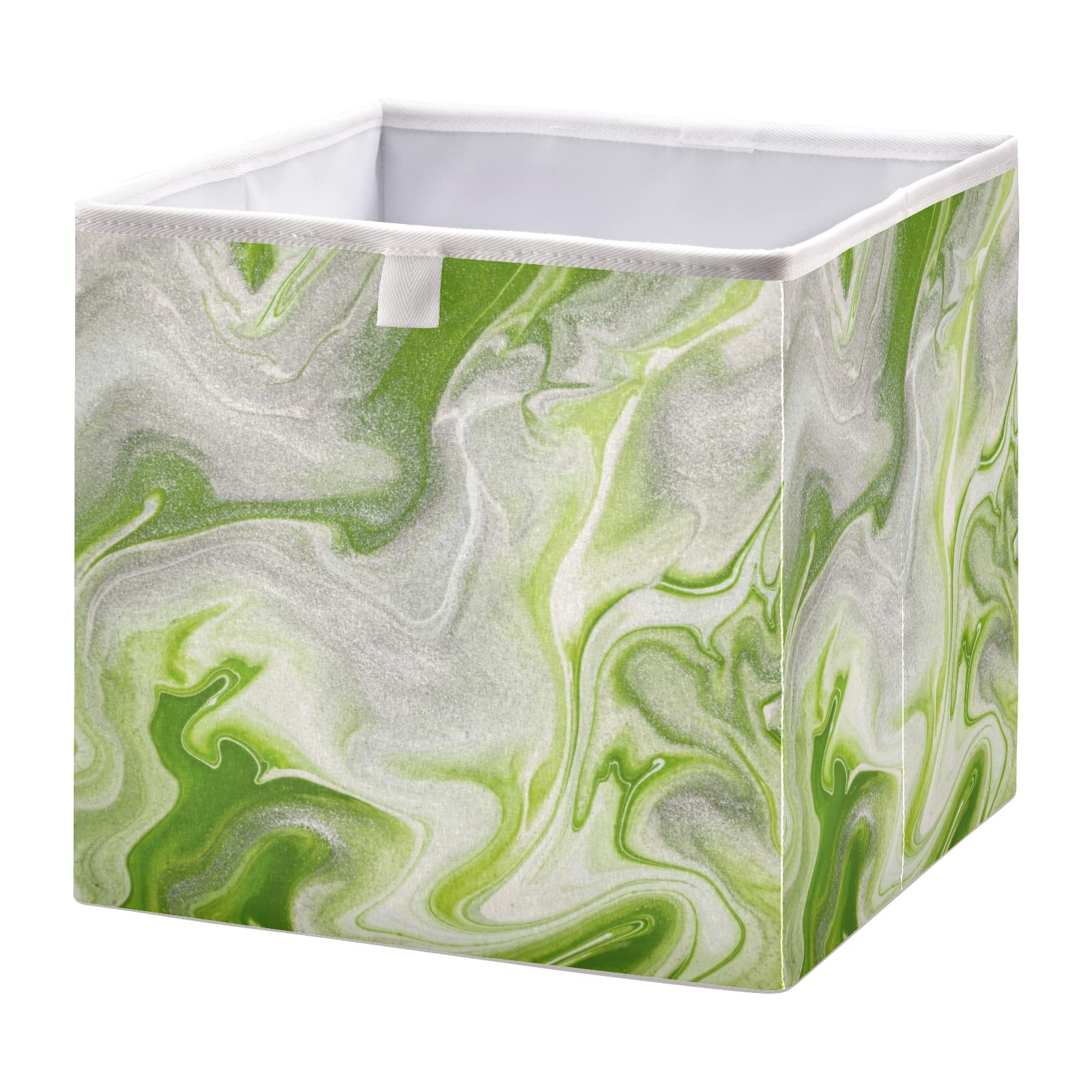 Ollabaky Collapsible Waterproof Fabric Storage Bins - Green Marble Closet Organizer Cubes for Toys, Nursery, Playroom & Home Organization | Space-Saving Foldable Basket for Bedroom, Bathroom & Office Storage
