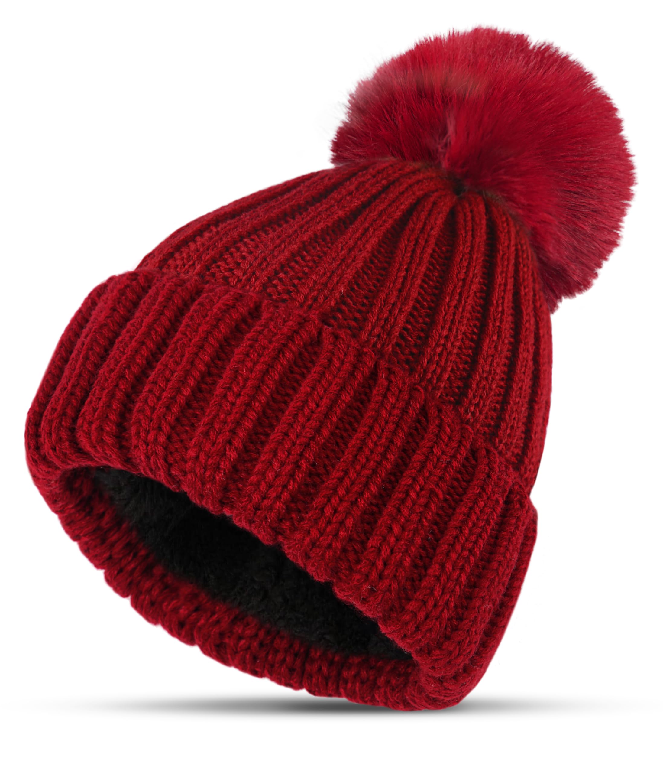 KEECOW Women's Winter Beanie Hat - Thermal Warm Knit Hat with Detachable Pom Pom for Outdoor Sports, Skiing, Hiking & Casual Winter Wear