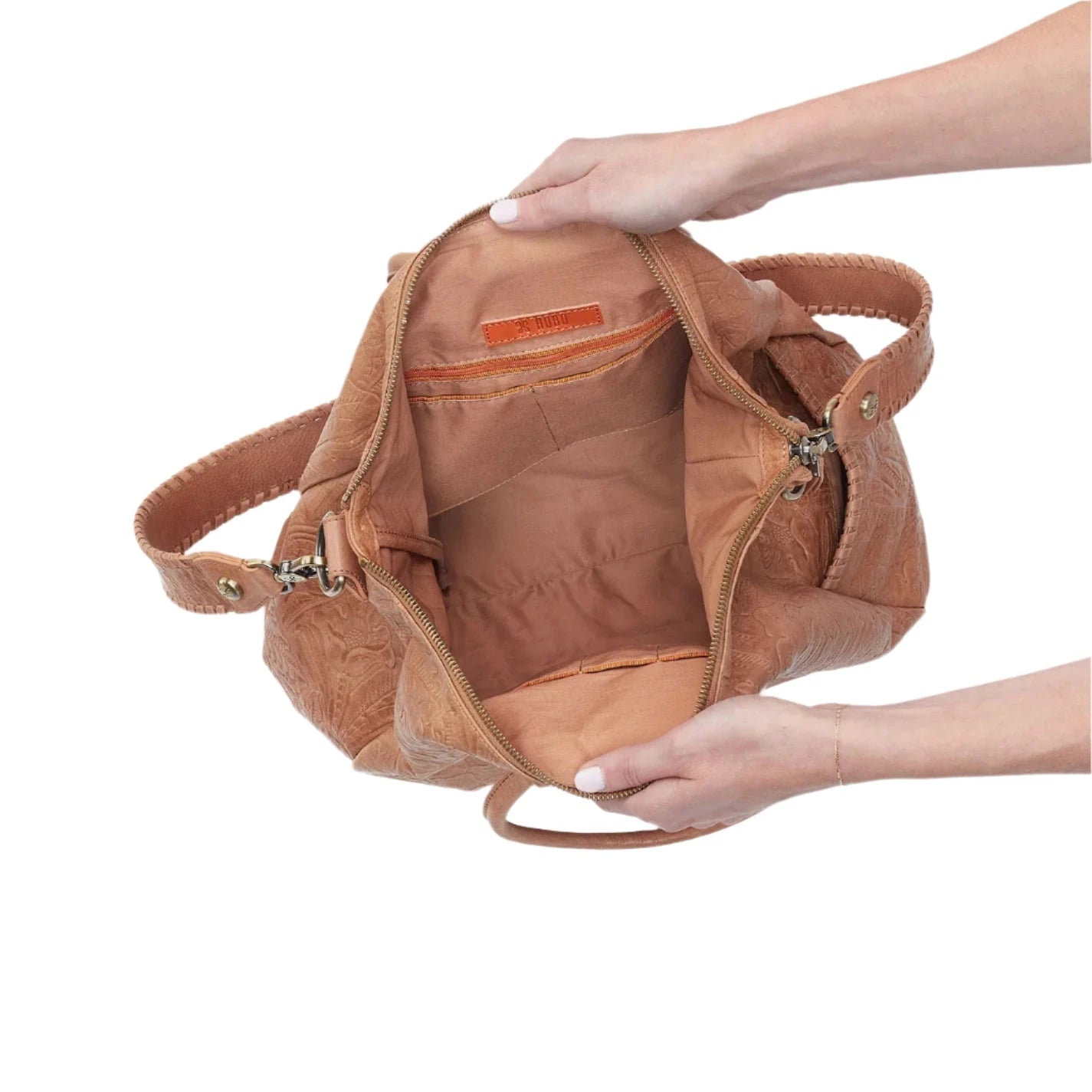 HOBO Sheila Large Satchel Bag - Genuine Tooled Embossed Leather Crossbody Purse for Women | Perfect for Work, Travel & Everyday Use