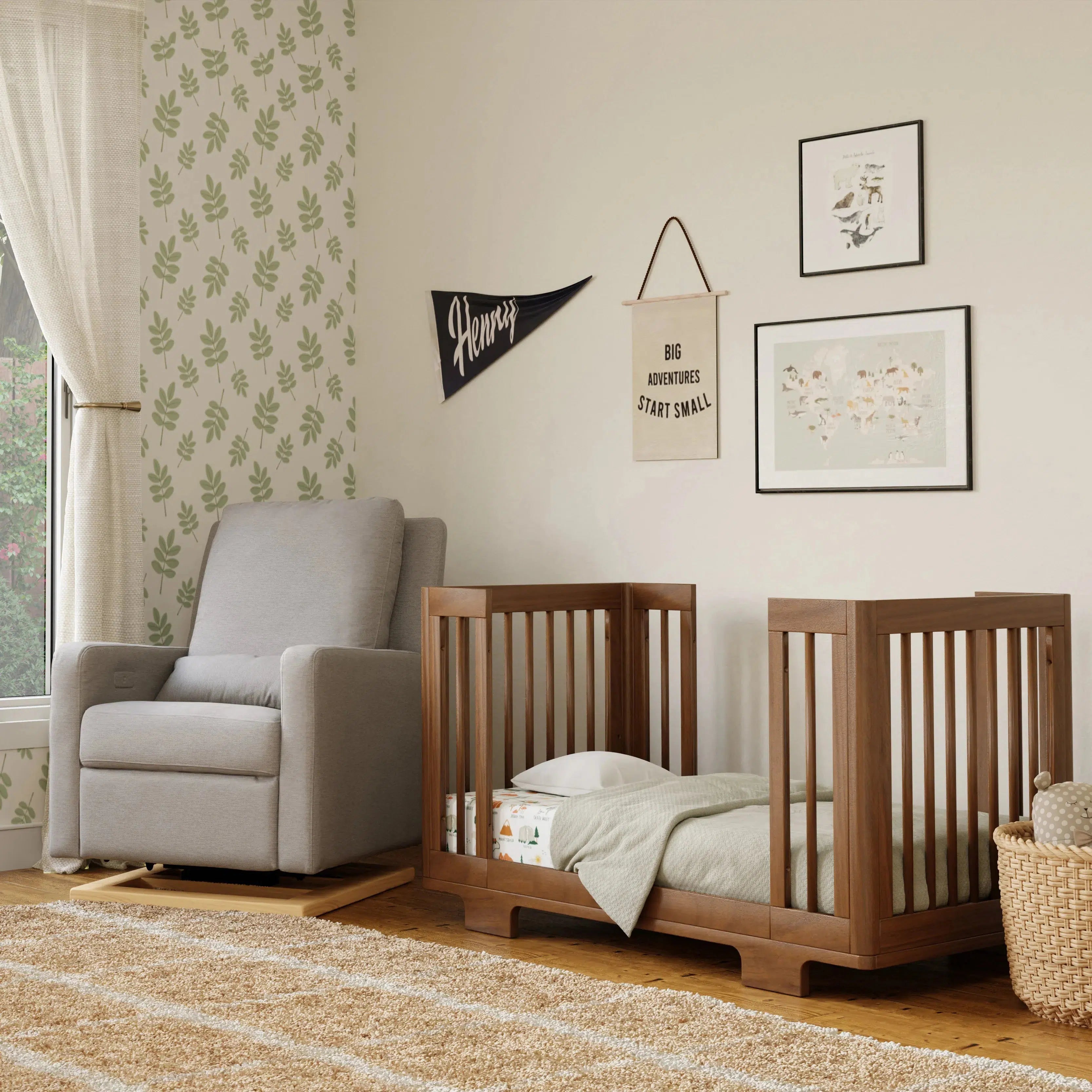 Babyletto Yuzu 8-in-1 Convertible Crib in Natural Walnut - Nursery to Toddler Bed for Safe & Stylish Baby Room Decor
