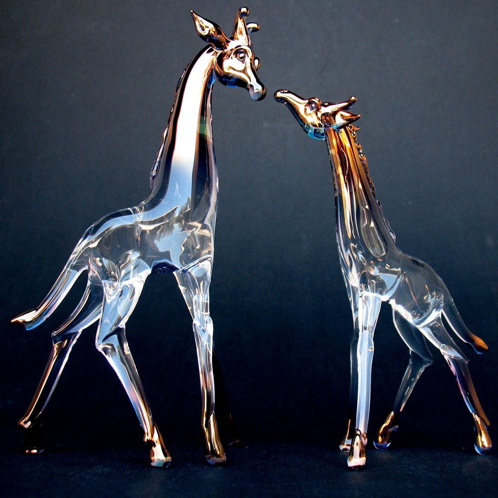 Hand Blown Glass Giraffe Mother and Baby Figurine - Elegant Home Decor, Unique Gift for Animal Lovers - Perfect for Nursery, Bookshelf or African-Themed Room Decor