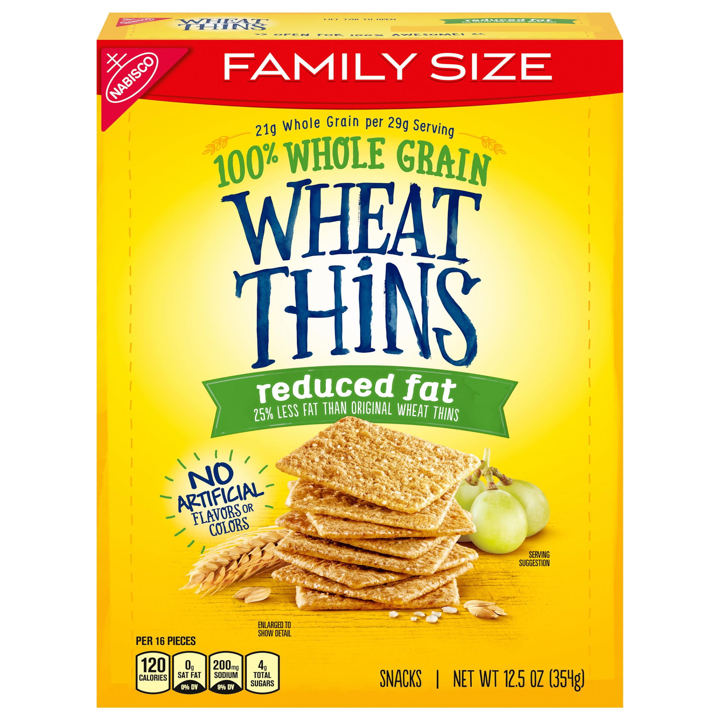 Wheat Thins Reduced Fat Whole Grain Wheat Crackers - Healthy Snack for Adults & Kids - Family Size 12.5oz - Perfect for Lunch Boxes, Office Snacks & Party Platters