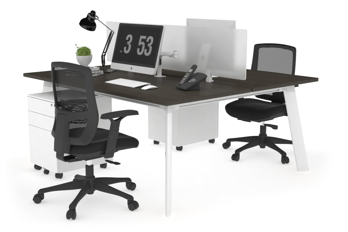 2 Person Workstation with White Frame - 1400L x 800W Office Desk with Cable Management | Perfect for Home Office, Coworking Spaces & Small Business Setups