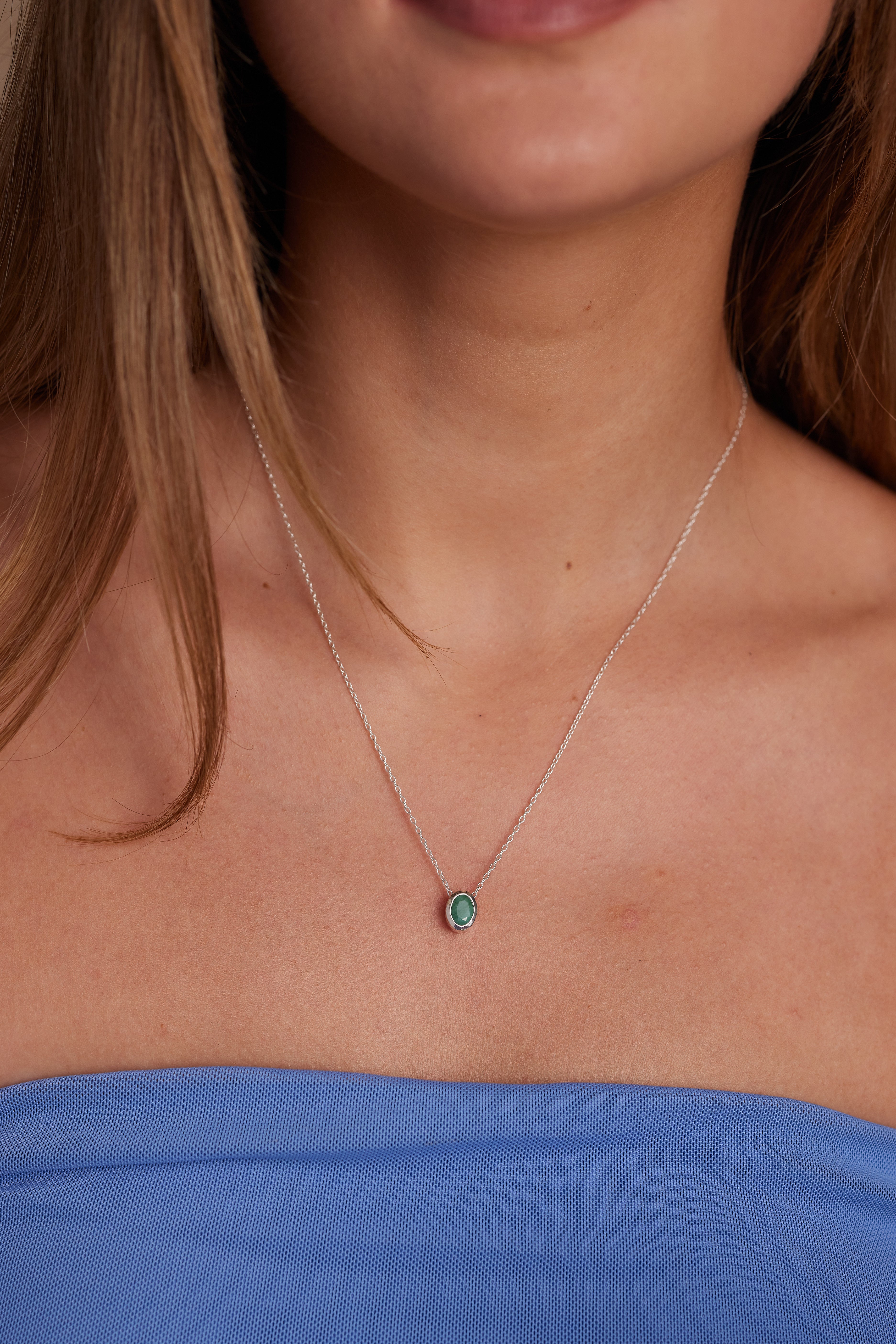 May Emerald Silver Oval Birthstone Necklace - Elegant Sterling Silver Jewelry for Women, Perfect Gift for Mother's Day, Birthday & Anniversary