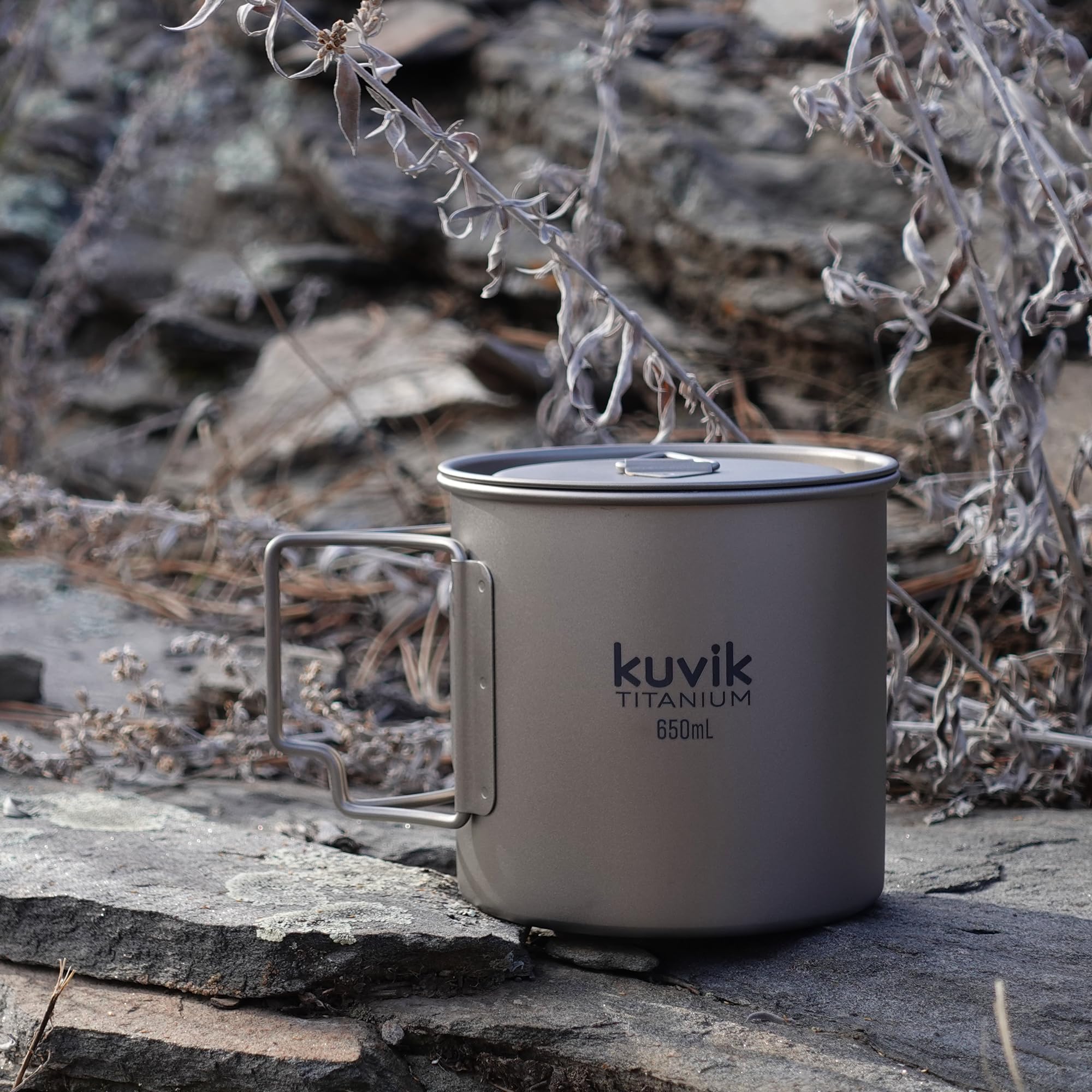 Kuvik Titanium Pot with Lid 650ml (22 oz) - Ultralight Compact Camping Cookware for Backpacking, Hiking & Outdoor Survival - Perfect for Boiling Water, Cooking Meals & Emergency Preparedness
