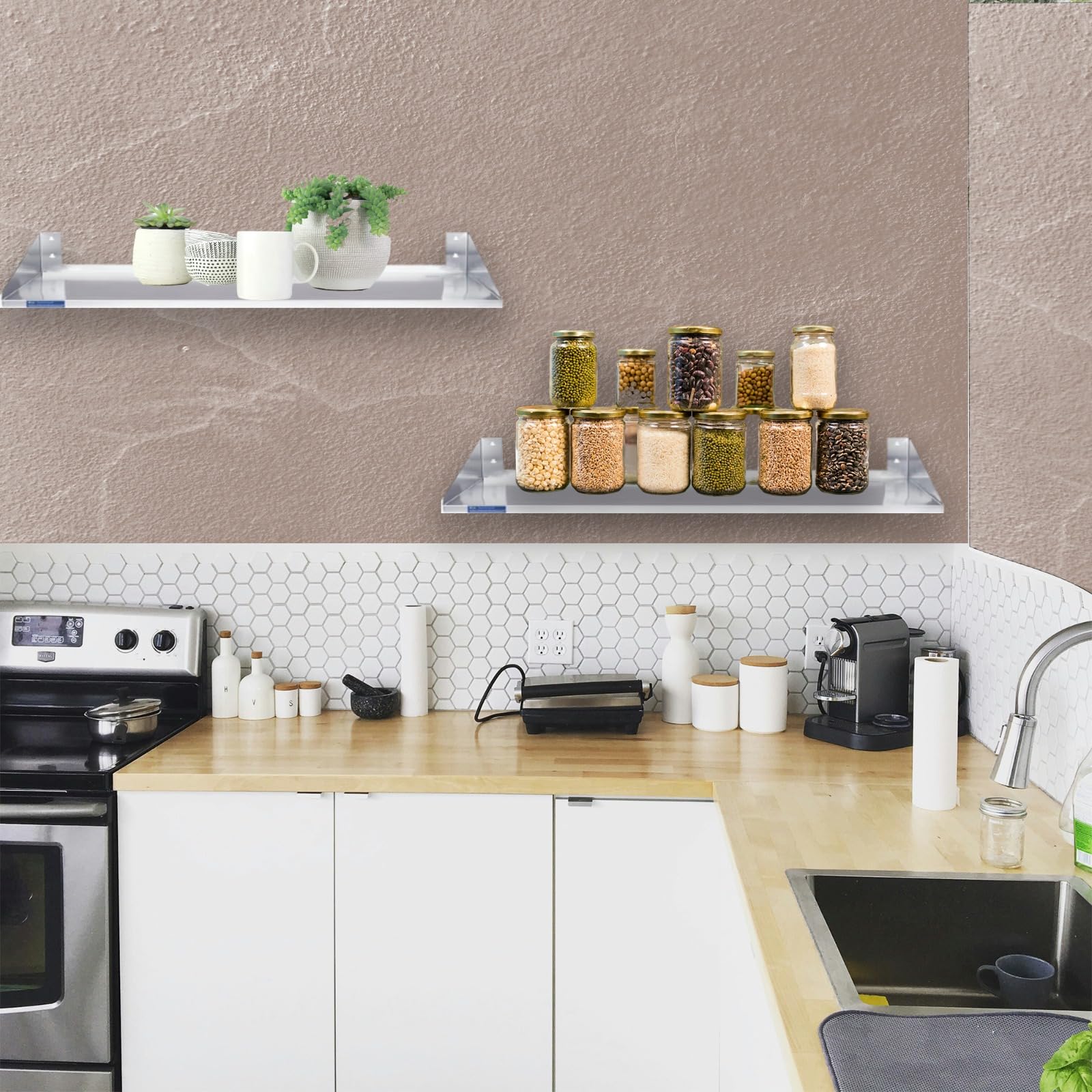 Premium Stainless Steel Wall Shelf with Side Guards - NSF Certified Commercial Metal Shelving (24