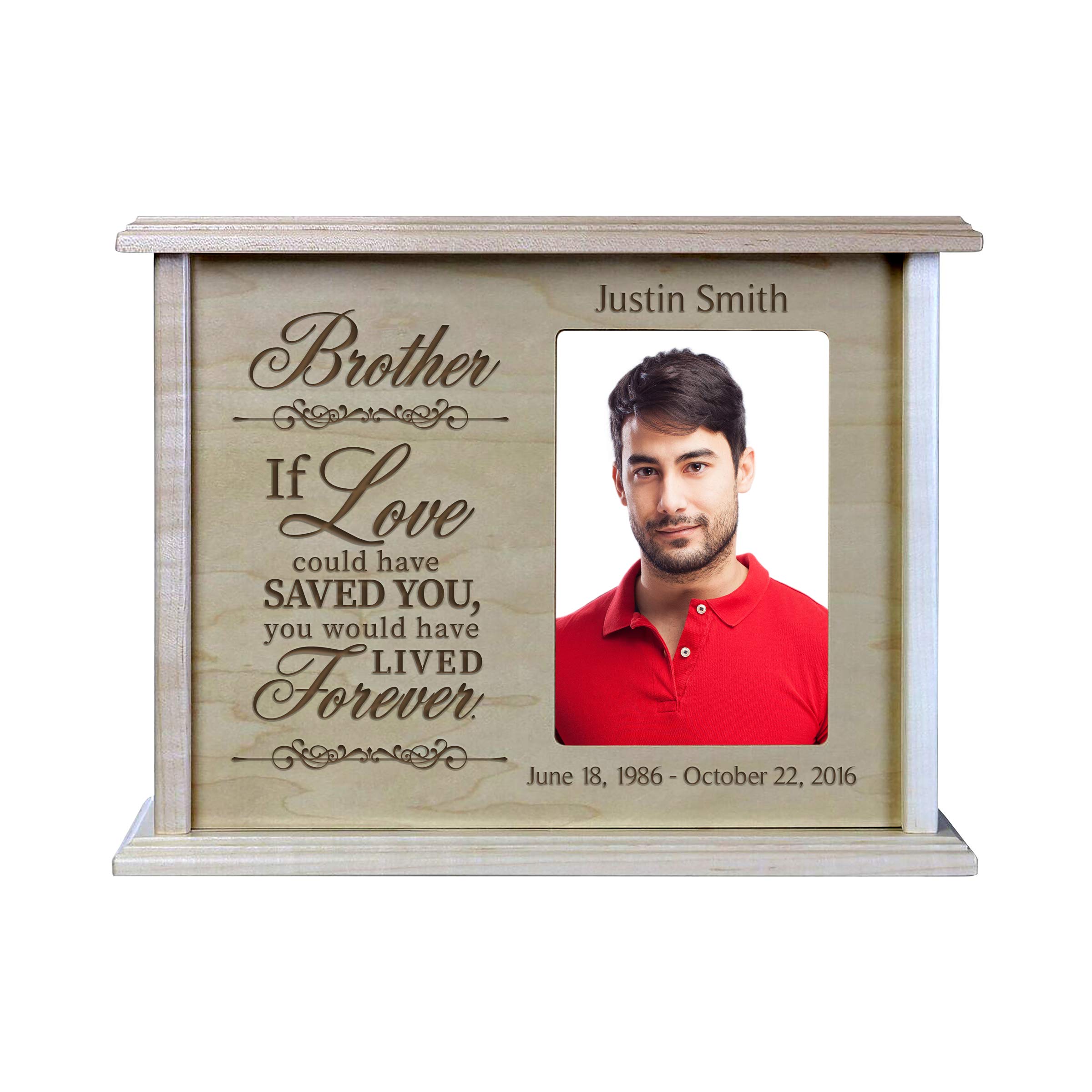 Personalized Engraved Wooden Cremation Urn with Picture Frame - Holds 200 cu.in Human Ashes & 4x6 Photo - Memorial Keepsake for Loved Ones (Maple) - Perfect for Funeral Services, Memorial Displays & Honoring Deceased Family Members